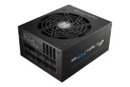نمای نیمرخ پاور کامپیوتر اف اس پی HYDRO PTM PRO ATX3.1 با توان 1650 وات با نمایش لوگوی پنل کناری، اتصالات و فن
