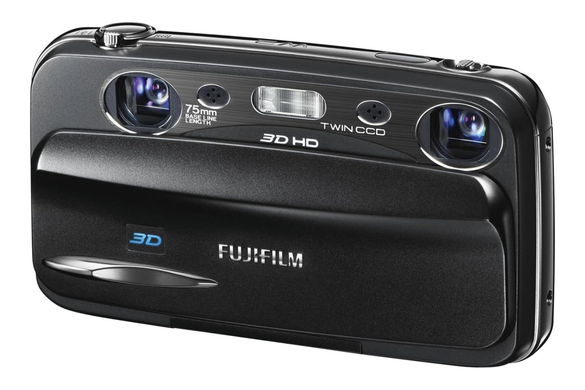 دوربین عکاسی فوجی فیلم Fujifilm FinePix Real 3D W3 نمای جلو و راست