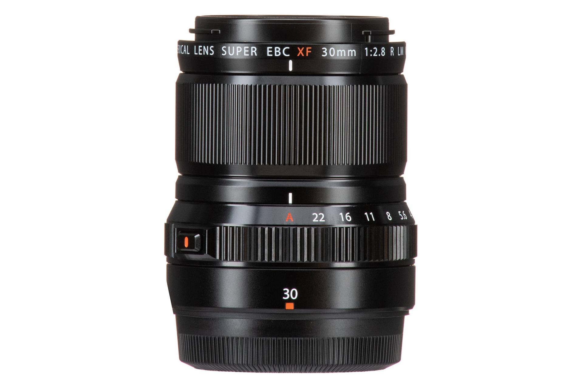 لنز فوجی فیلم Fujifilm XF 30mm F2.8 R LM WR نمای جانبی ایستاده