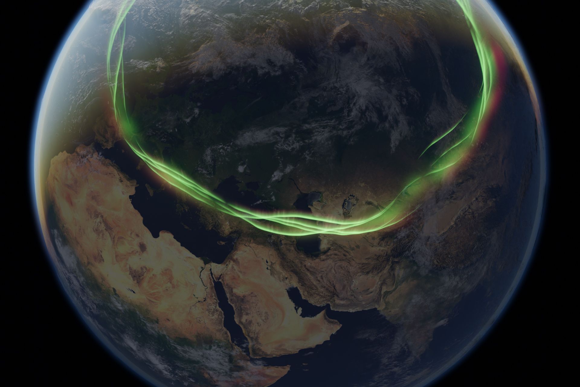 تصویری از آنچه شفق قطبی ممکن است حدود ۴۱,۰۰۰ سال پیش در دوران وارانگی قطبی به نظر می‌رسیده باشد