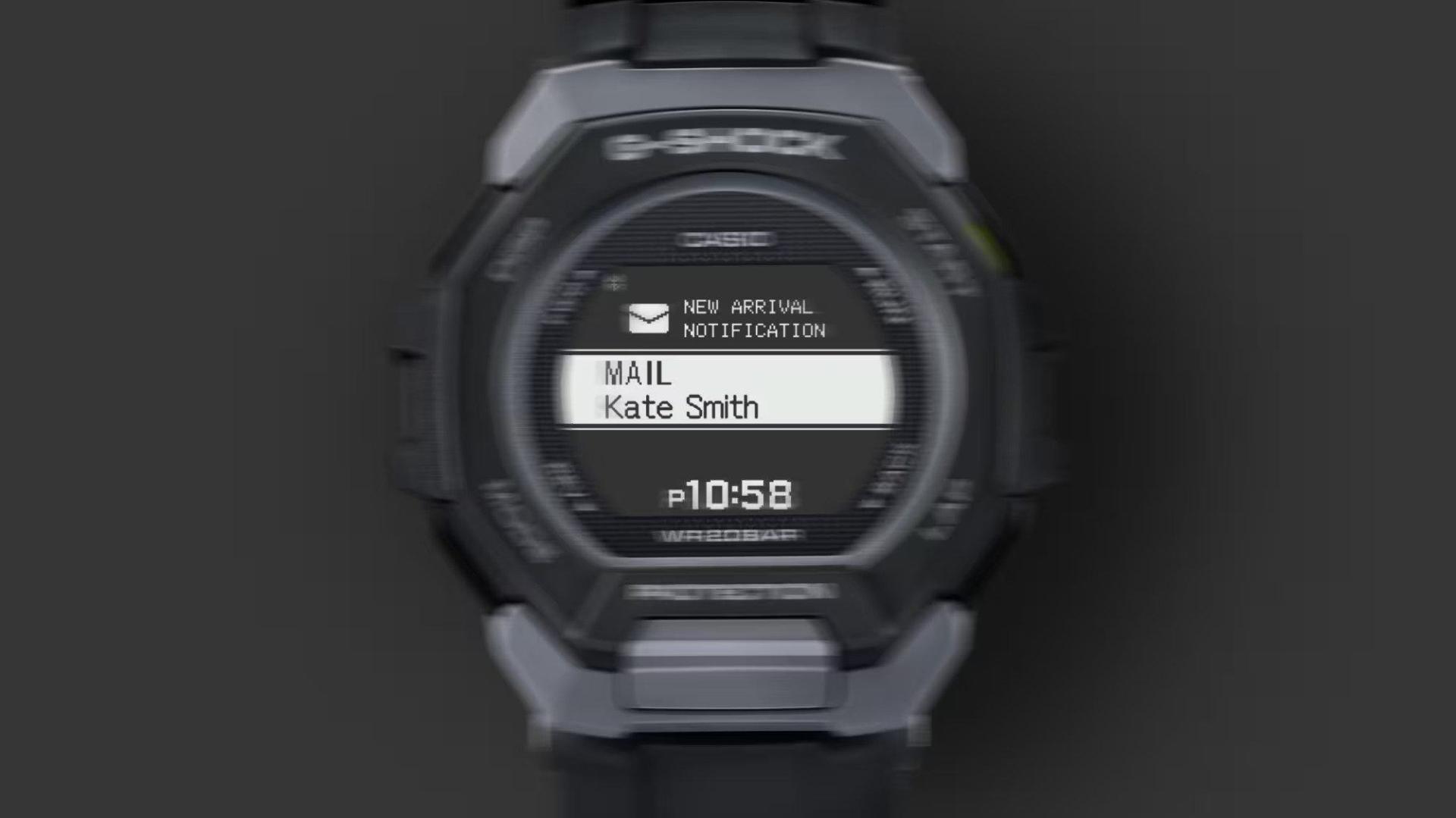 نمایشگر ساعت هوشمند کاسیو G-SHOCK GBD-300 در حال نمایش اعلان