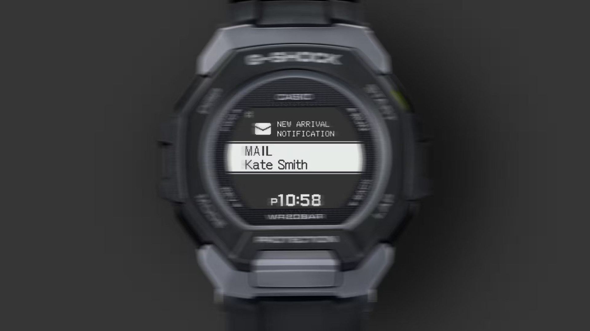 نمایشگر ساعت هوشمند کاسیو G-SHOCK GBD-300 در حال نمایش اعلان