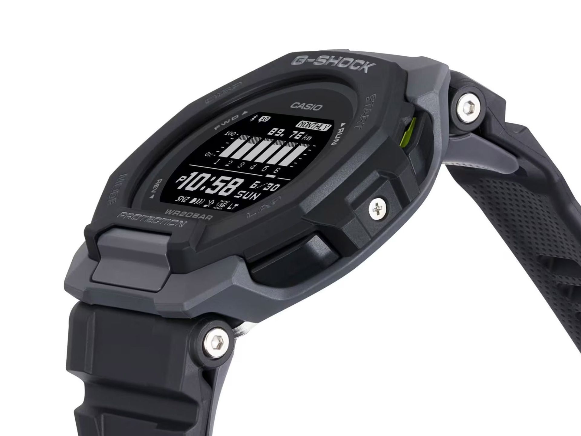 نمای کناری ساعت هوشمند کاسیو مدل G-SHOCK GBD-300 در رنگ مشکی