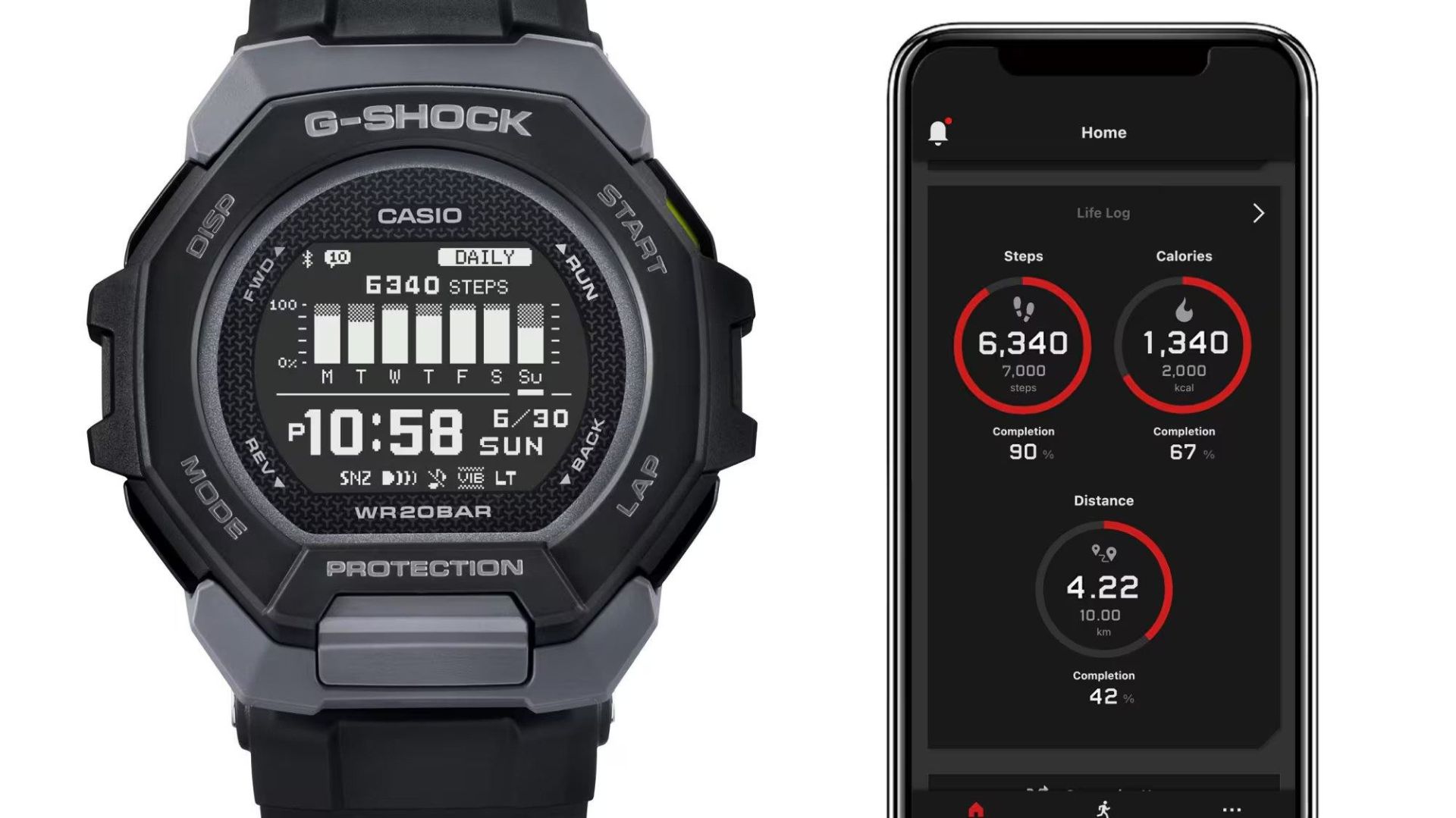 نمای جلوی ساعت هوشمند کاسیو G-SHOCK GBD-300 در حال اتصال به گوشی هوشمند