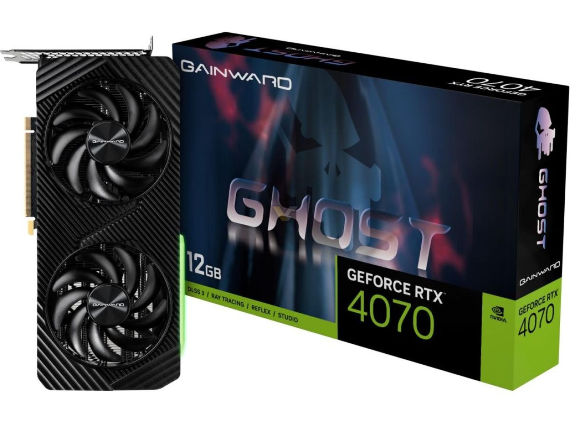 کارت گرافیک انویدیا Gainward Geforce-RTX-4070-GDDR6 کنار جعبه