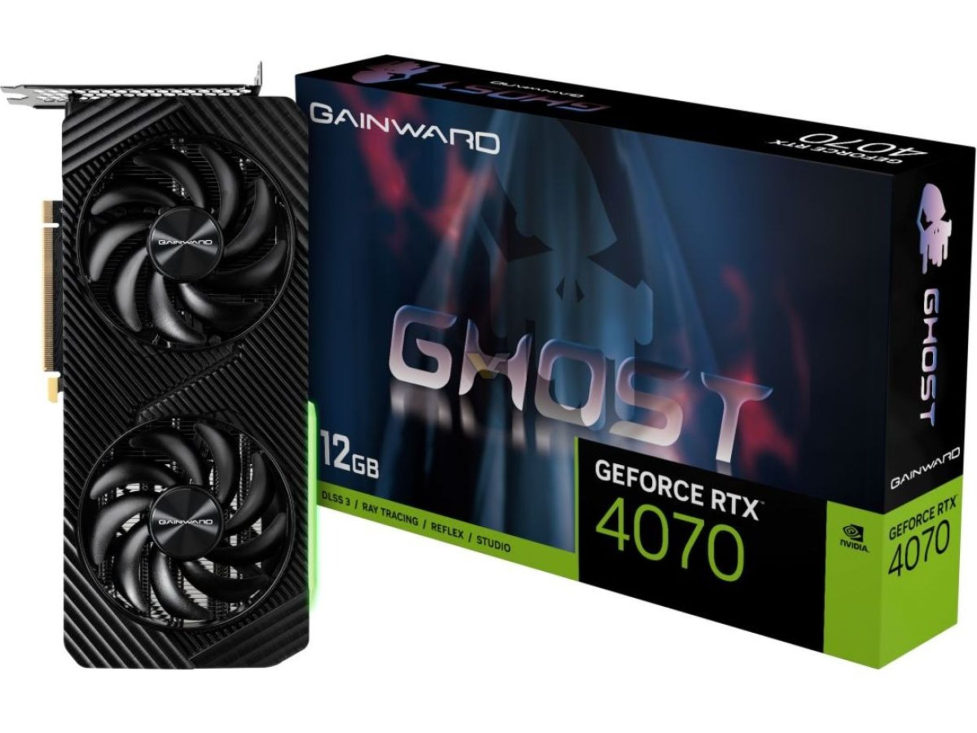 کارت گرافیک انویدیا Gainward Geforce-RTX-4070-GDDR6 کنار جعبه