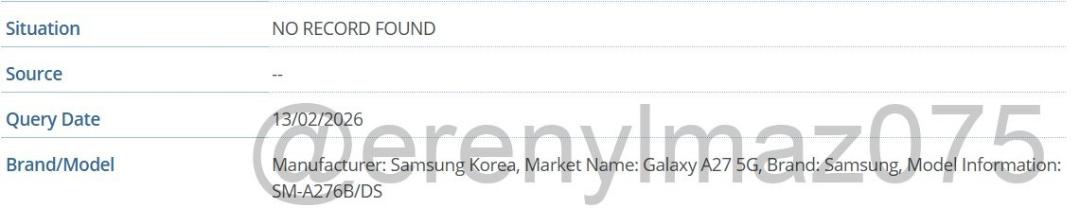 شماره‌مدل گلکسی A27 در دیتابیس IMEI