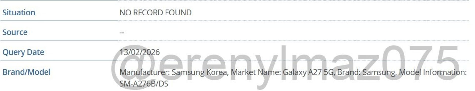 شماره‌مدل گلکسی A27 در دیتابیس IMEI