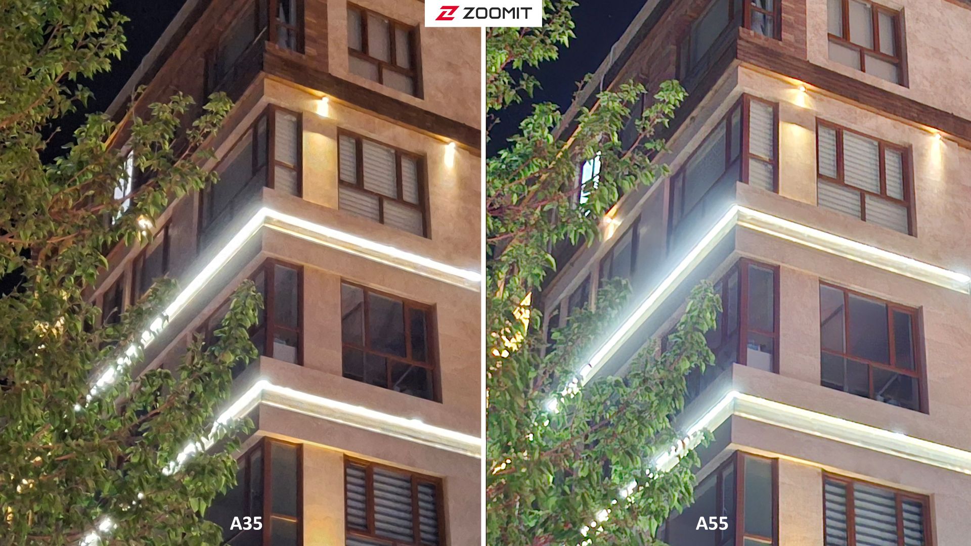 مقایسه‌ی دوربین گلکسی A55 و گلکسی A35 در شب