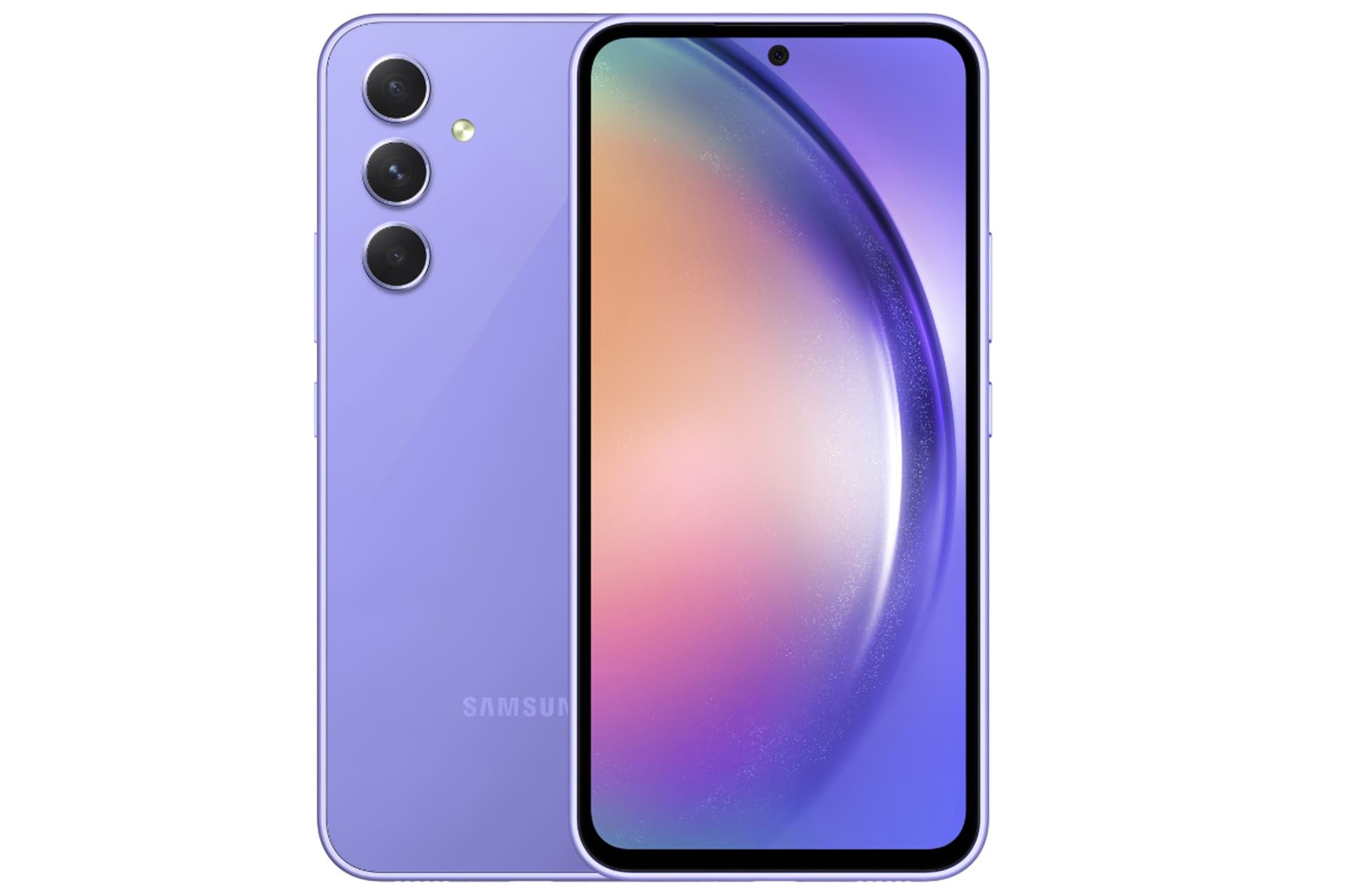 گلکسی A54 سامسونگ مدل بنفش از نمای جلو و پشت