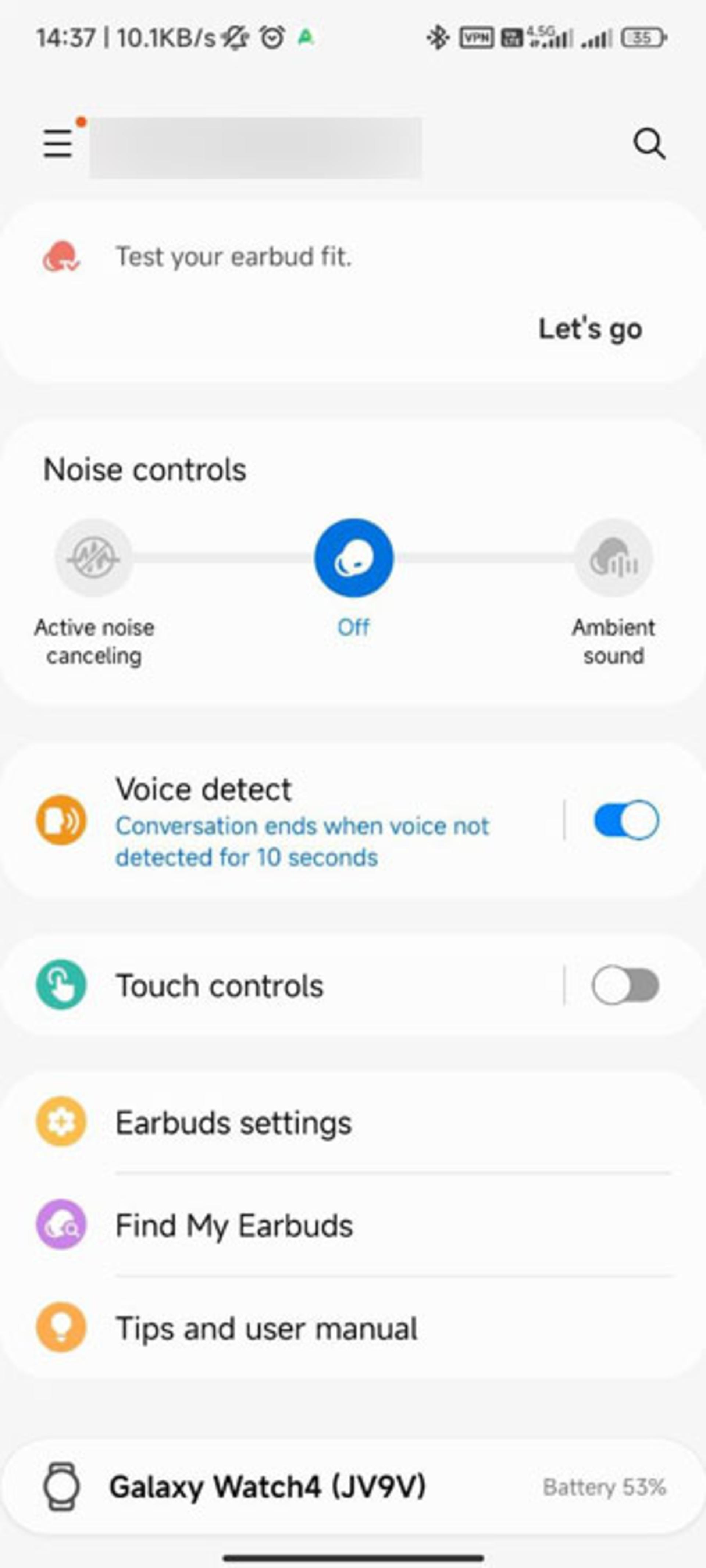 برنامه‌ی Galaxy Buds