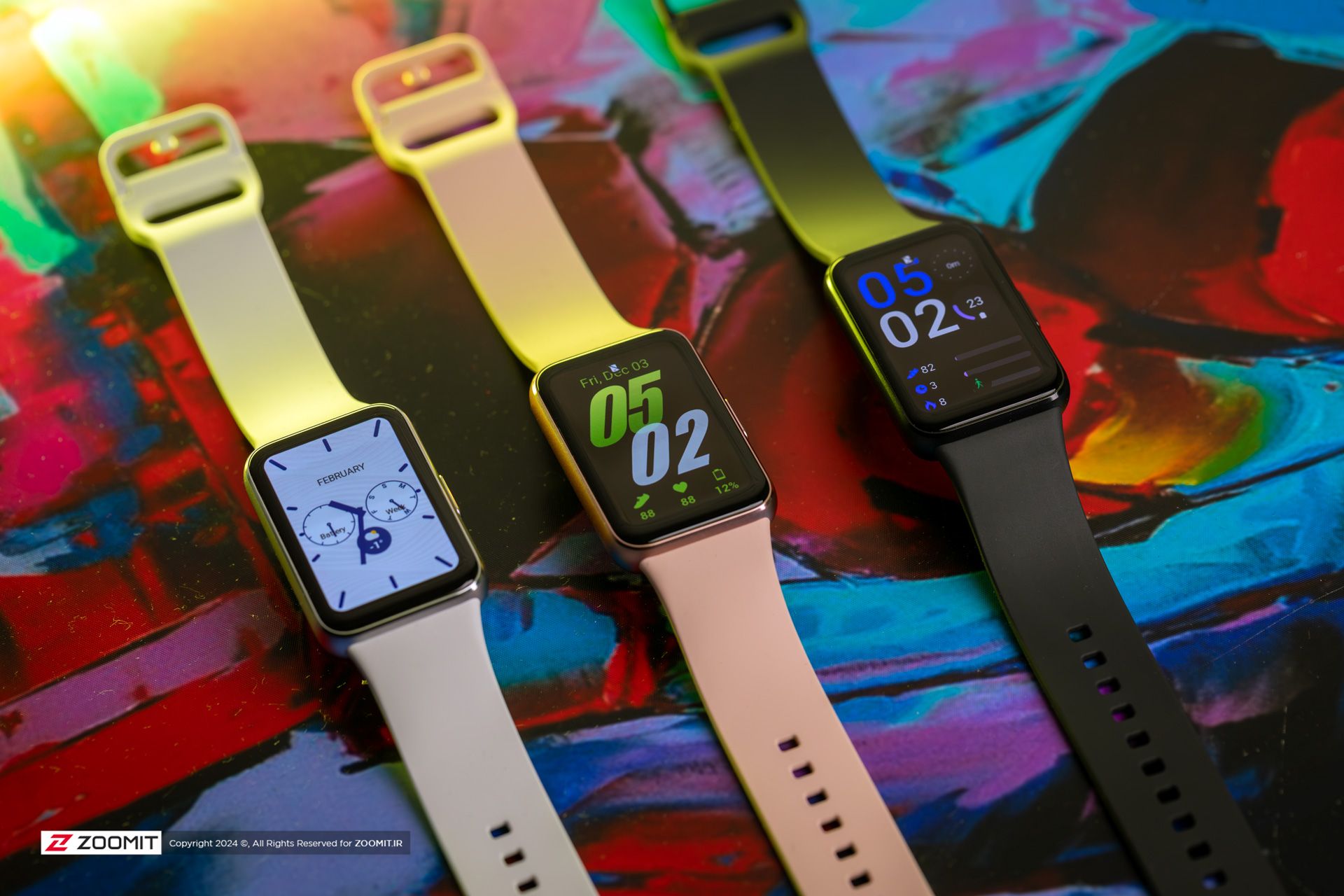 Samsung Galaxy Fit 3 in white, rose gold and black models together