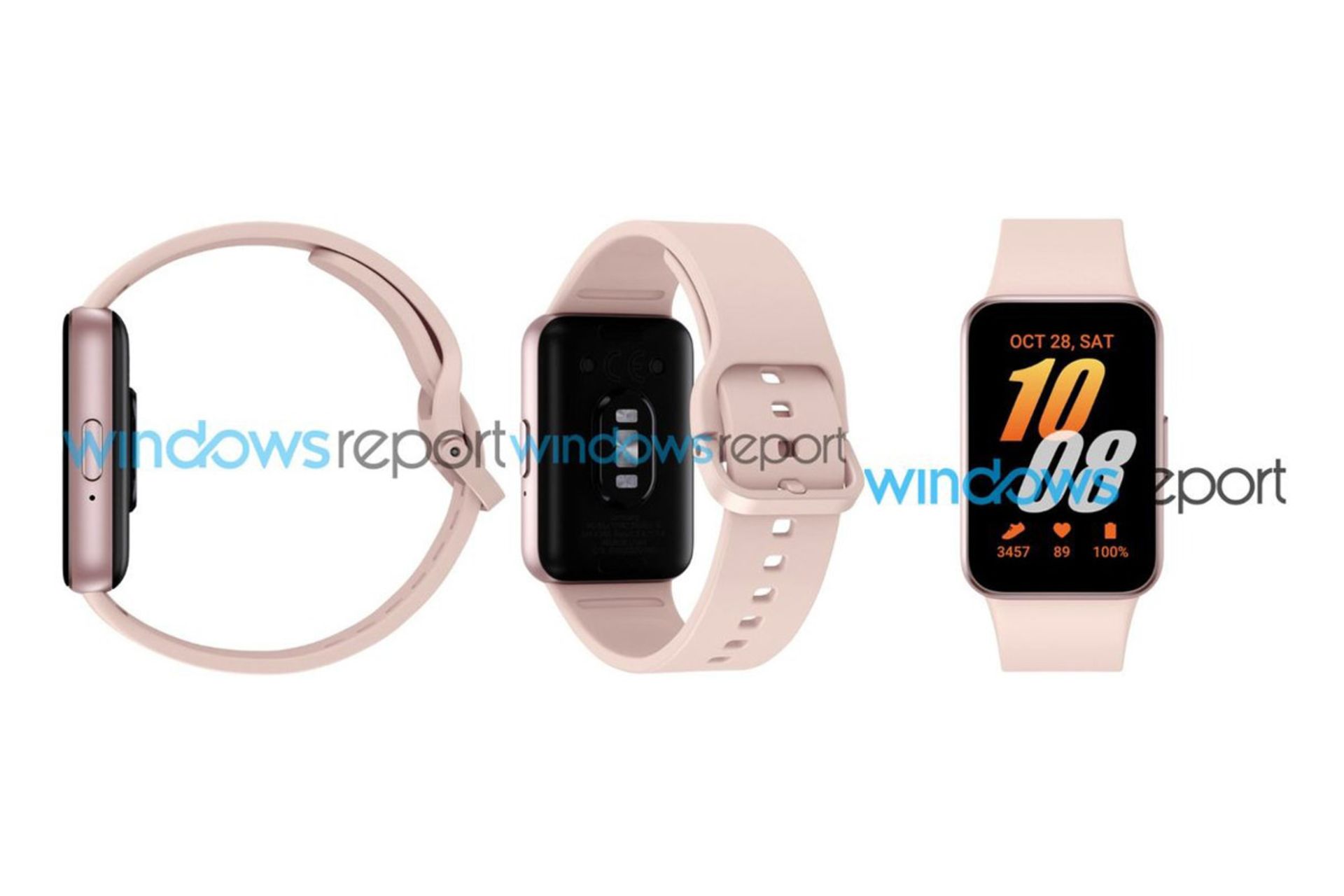 گلکسی فیت ۳ رزگلد از نمای روبرو، پشت و کنار