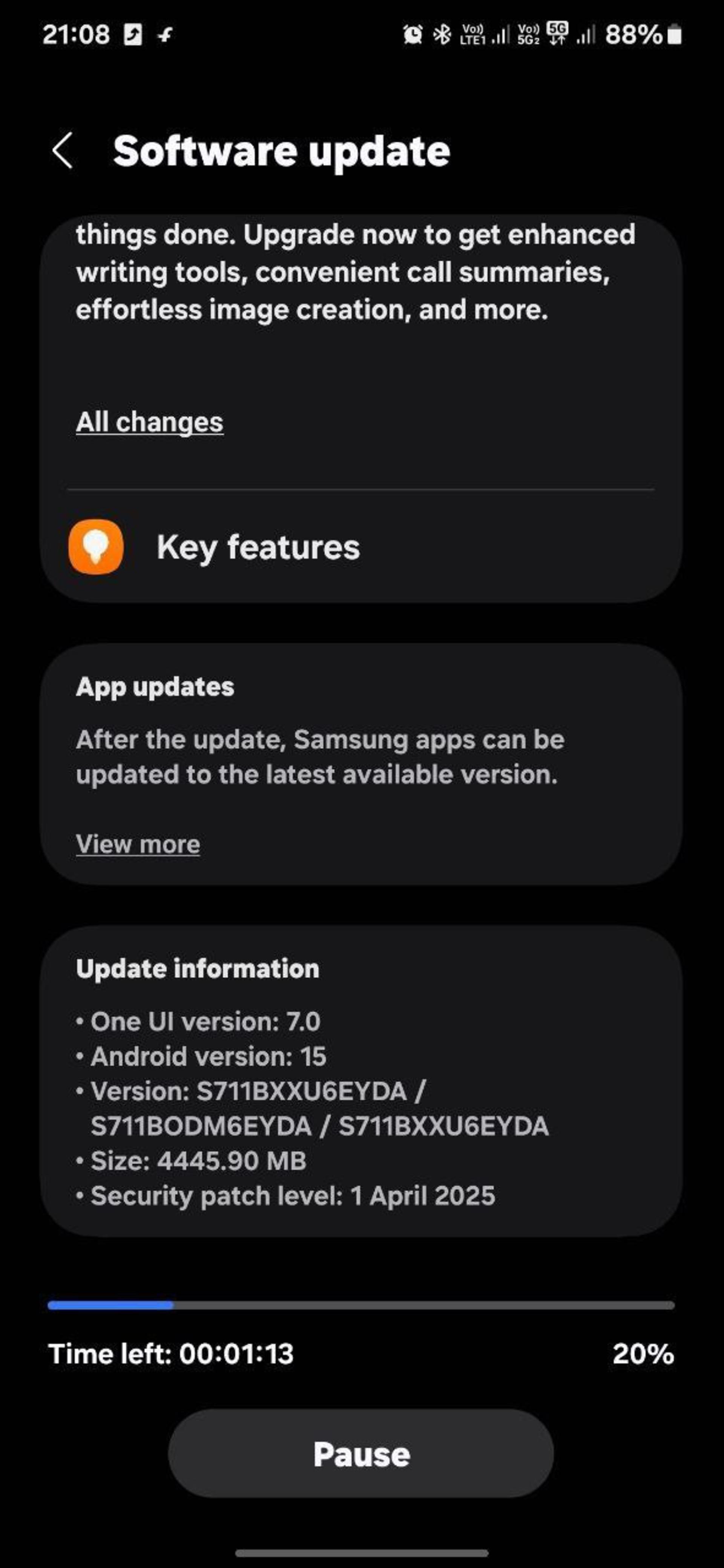 صفحه‌ی به‌روزرسانی One UI 7 برای گلکسی Galaxy S23 FE