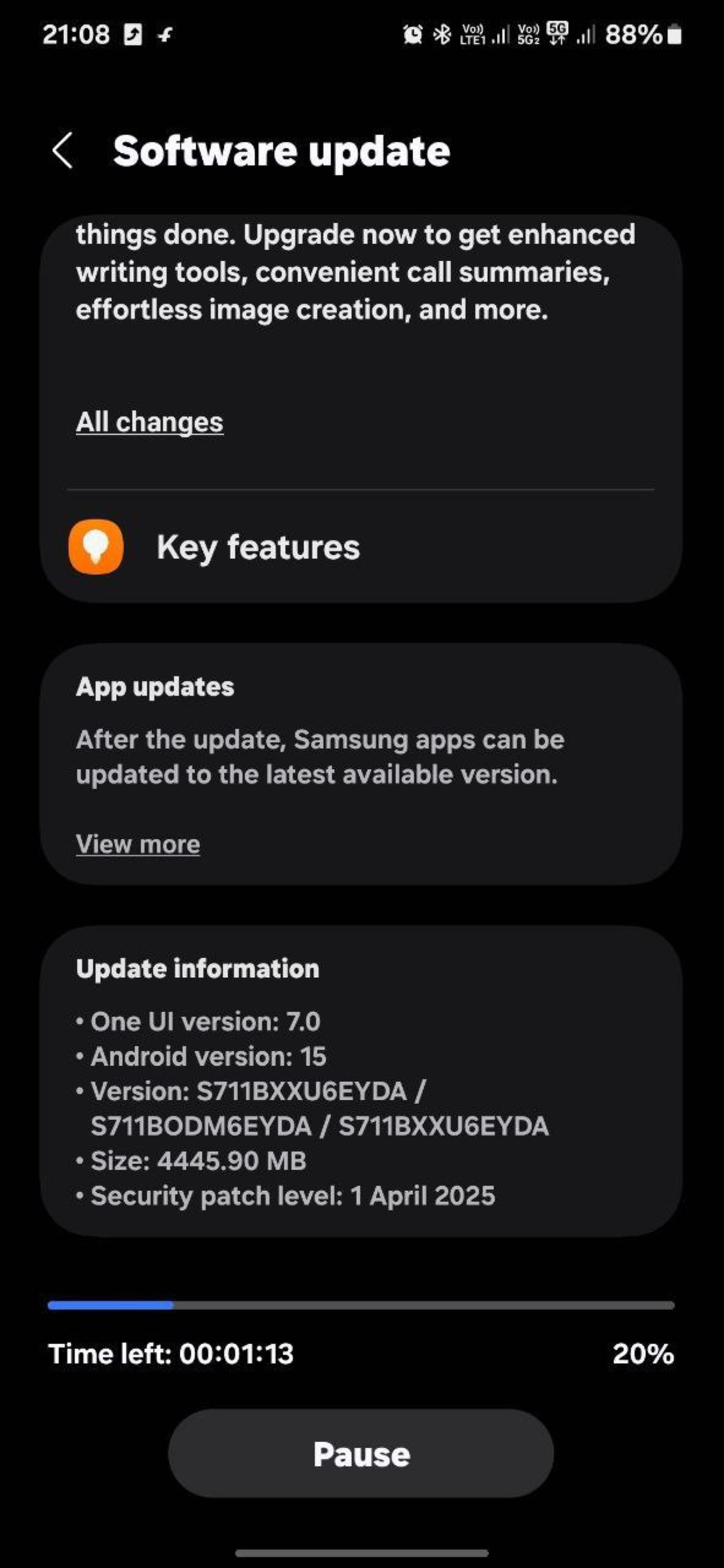 صفحه‌ی به‌روزرسانی One UI 7 برای گلکسی Galaxy S23 FE