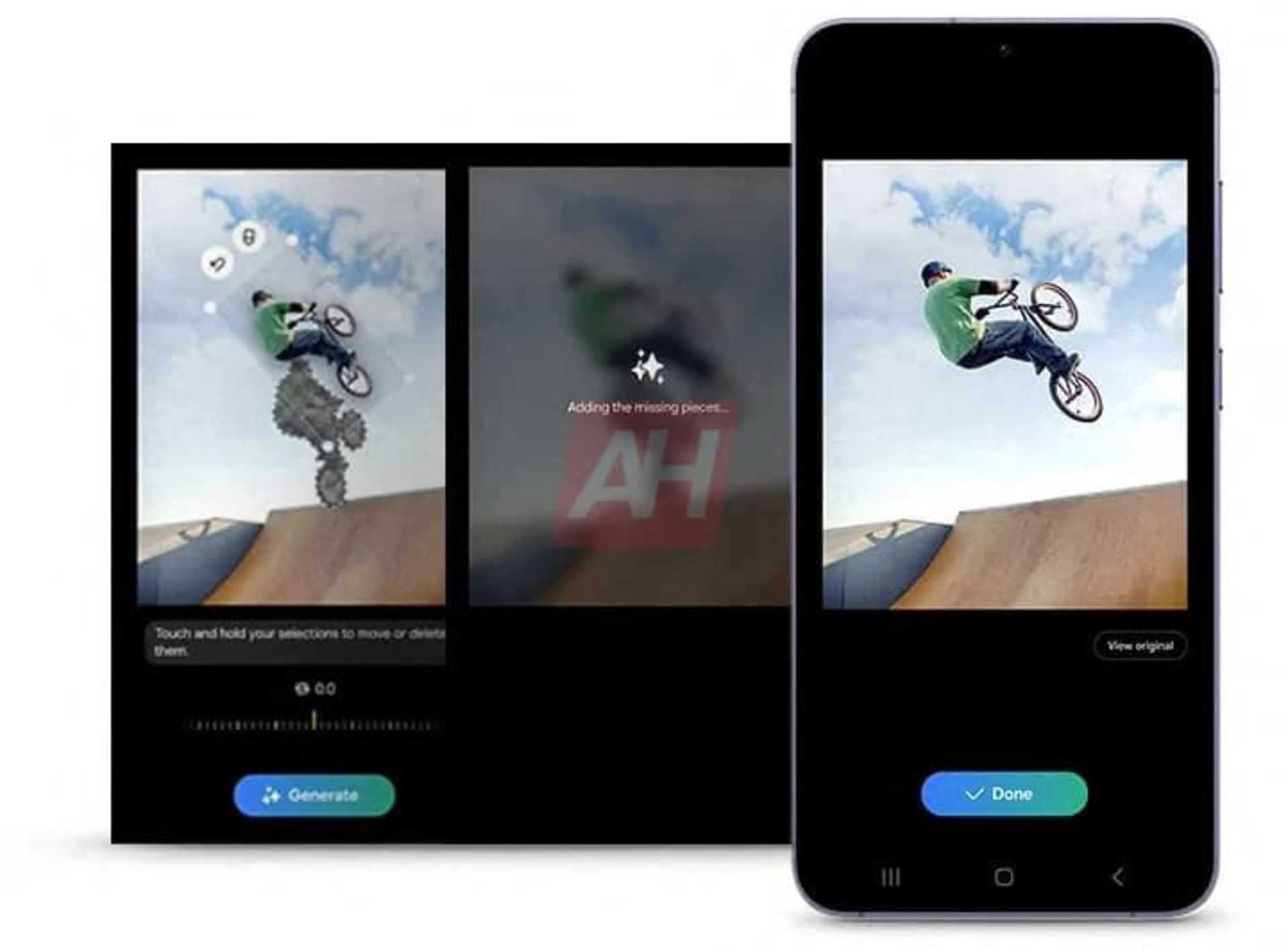 تصویر فاش شده از قابلیت ویرایش عکس گلکسی S24 با هوش مصنوعی مرد دوچرخه‌ سوار