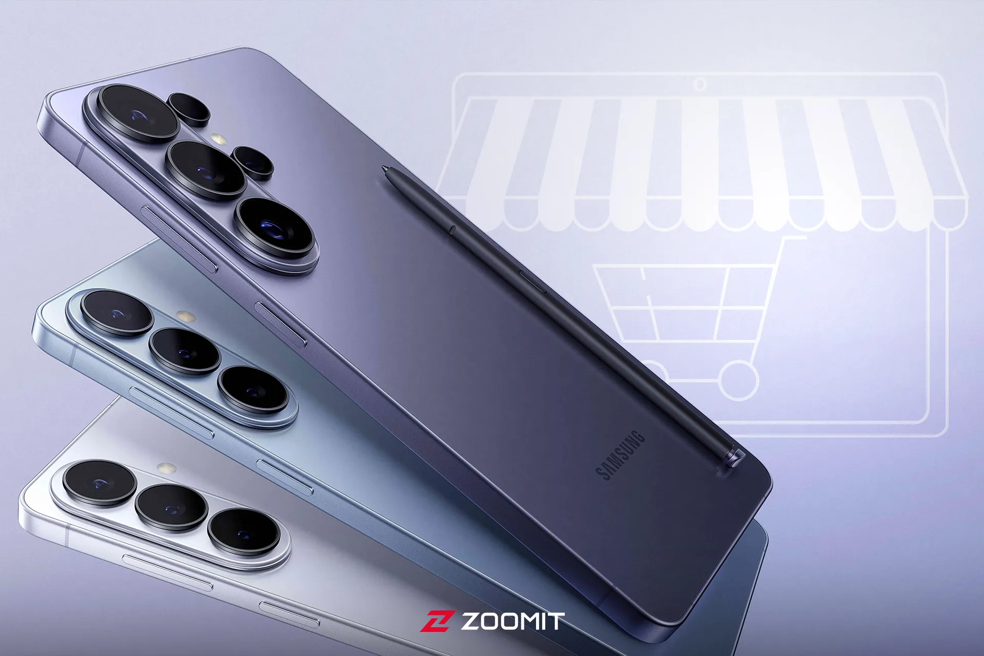 گوشی‌های سری گلکسی S26 کنار یکدیگر در رنگ‌های مختلف با رنگ‌بندی متنوع