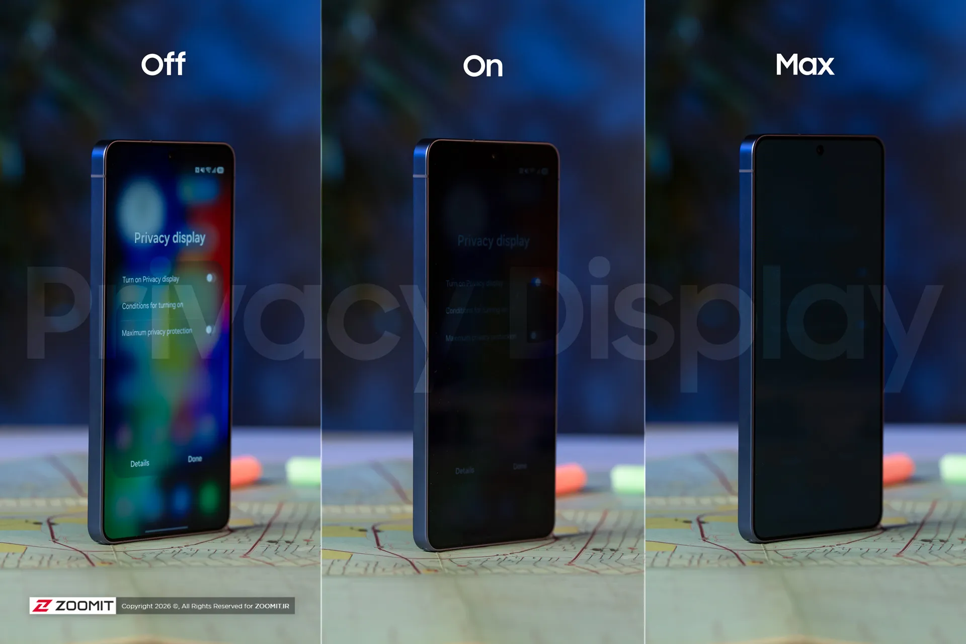 نمایشگر حریم خصوصی گلکسی S26 اولترا سامسونگ - روشن و خاموش