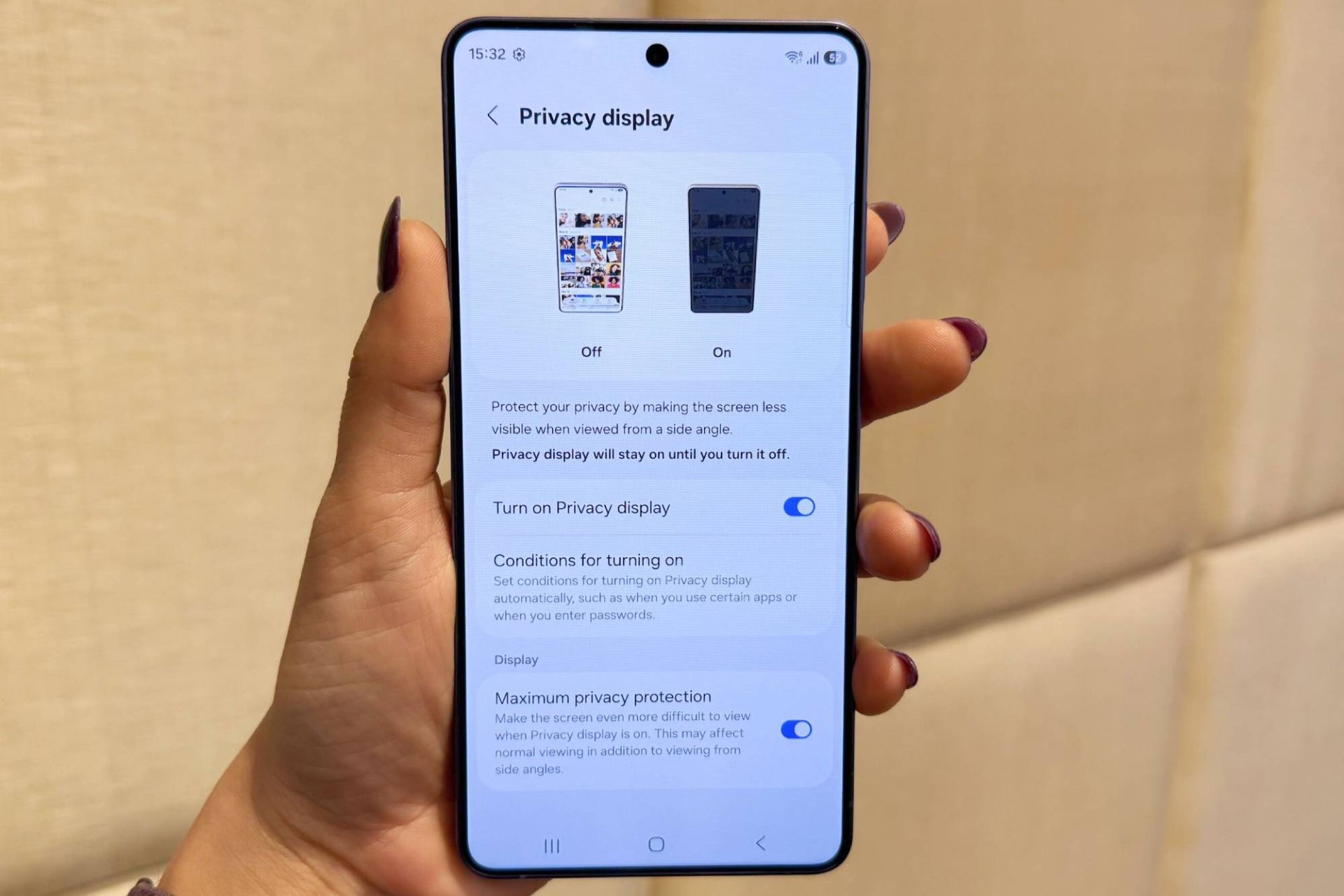 نمایشگر حریم خصوصی گلکسی S26 اولترا
