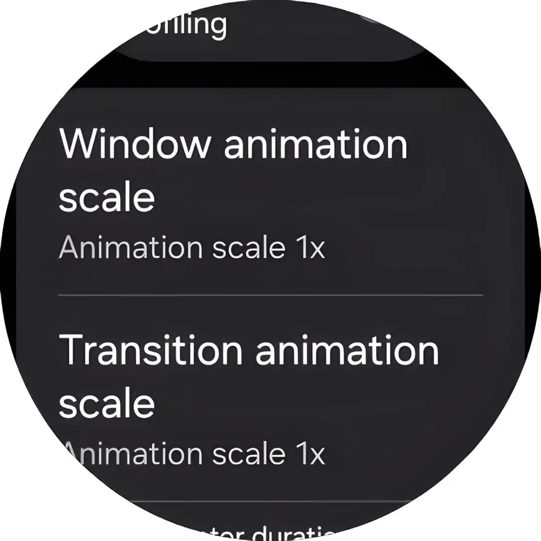 منوی تنظیمات Window animation scale در ساعت هوشمند گلکسی واچ (Galaxy Watch)