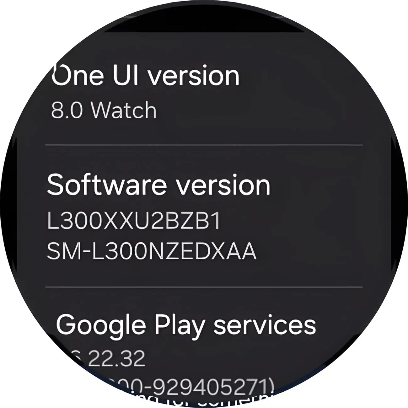 اطلاعات نسخه One UI 8.0 Watch در منوی تنظیمات ساعت هوشمند گلکسی واچ