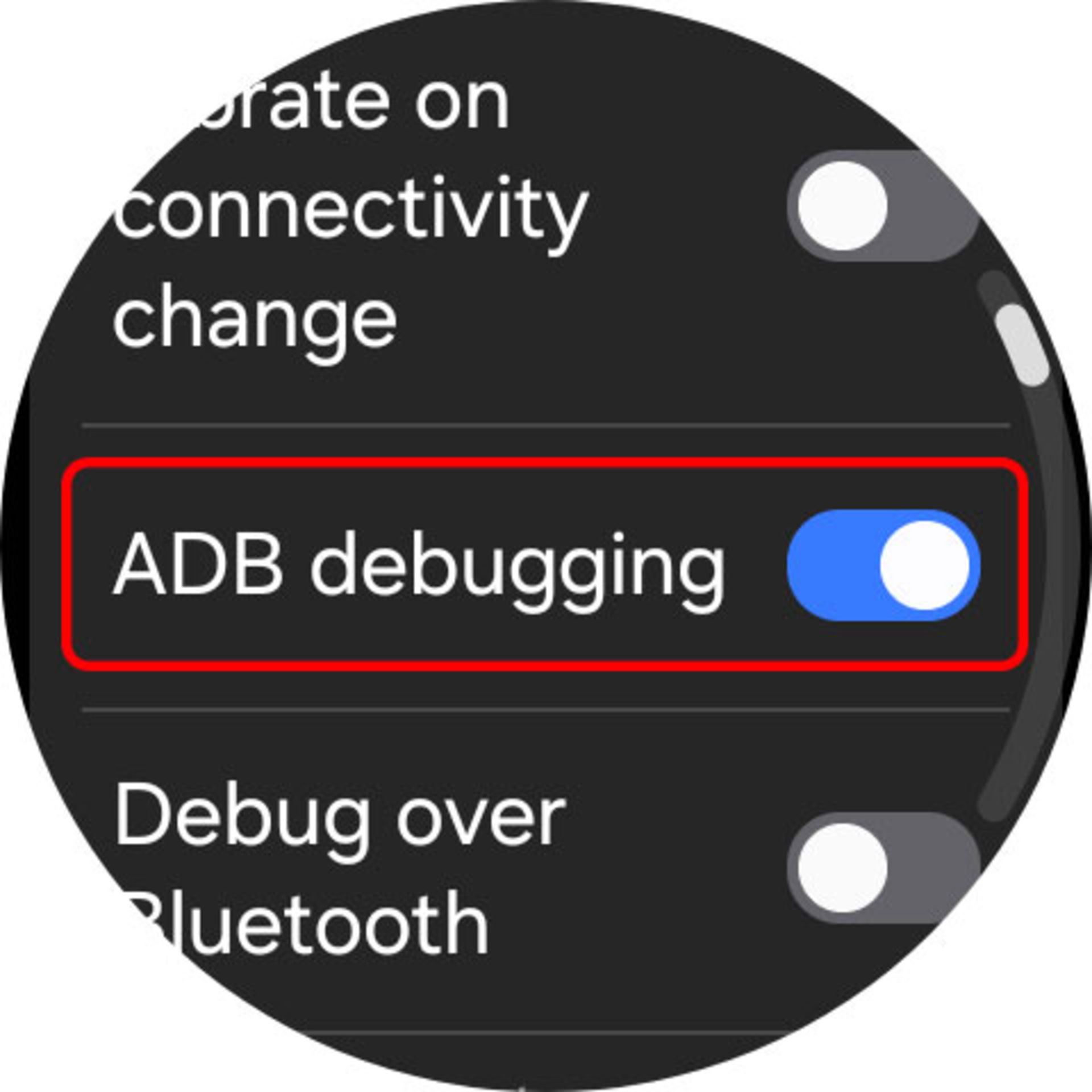 adb debugging گلکسی واچ