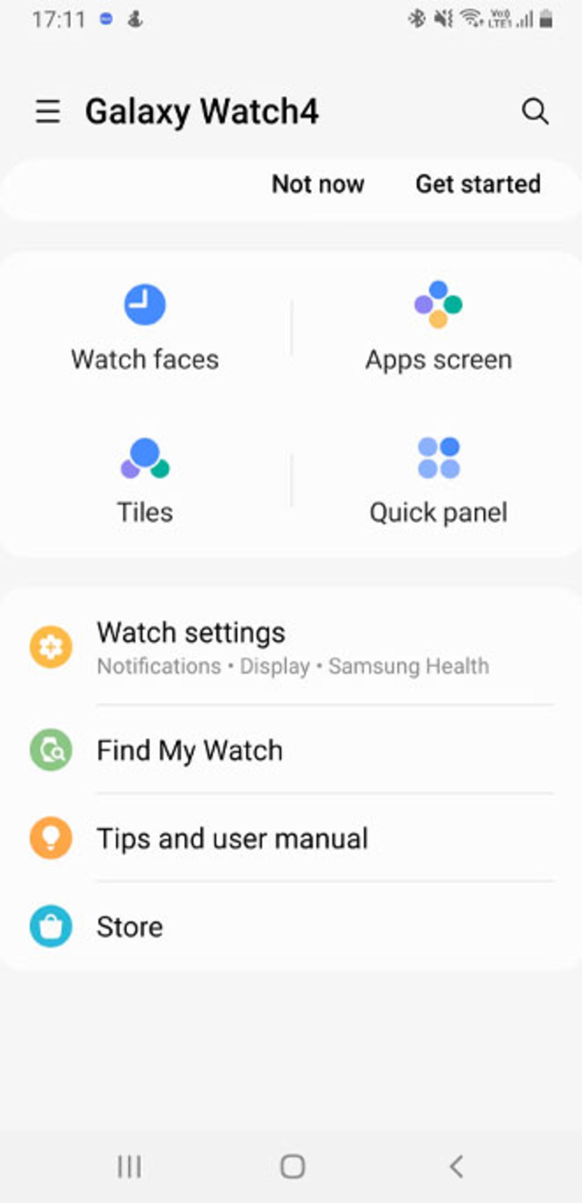 منوی Galaxy Wearable