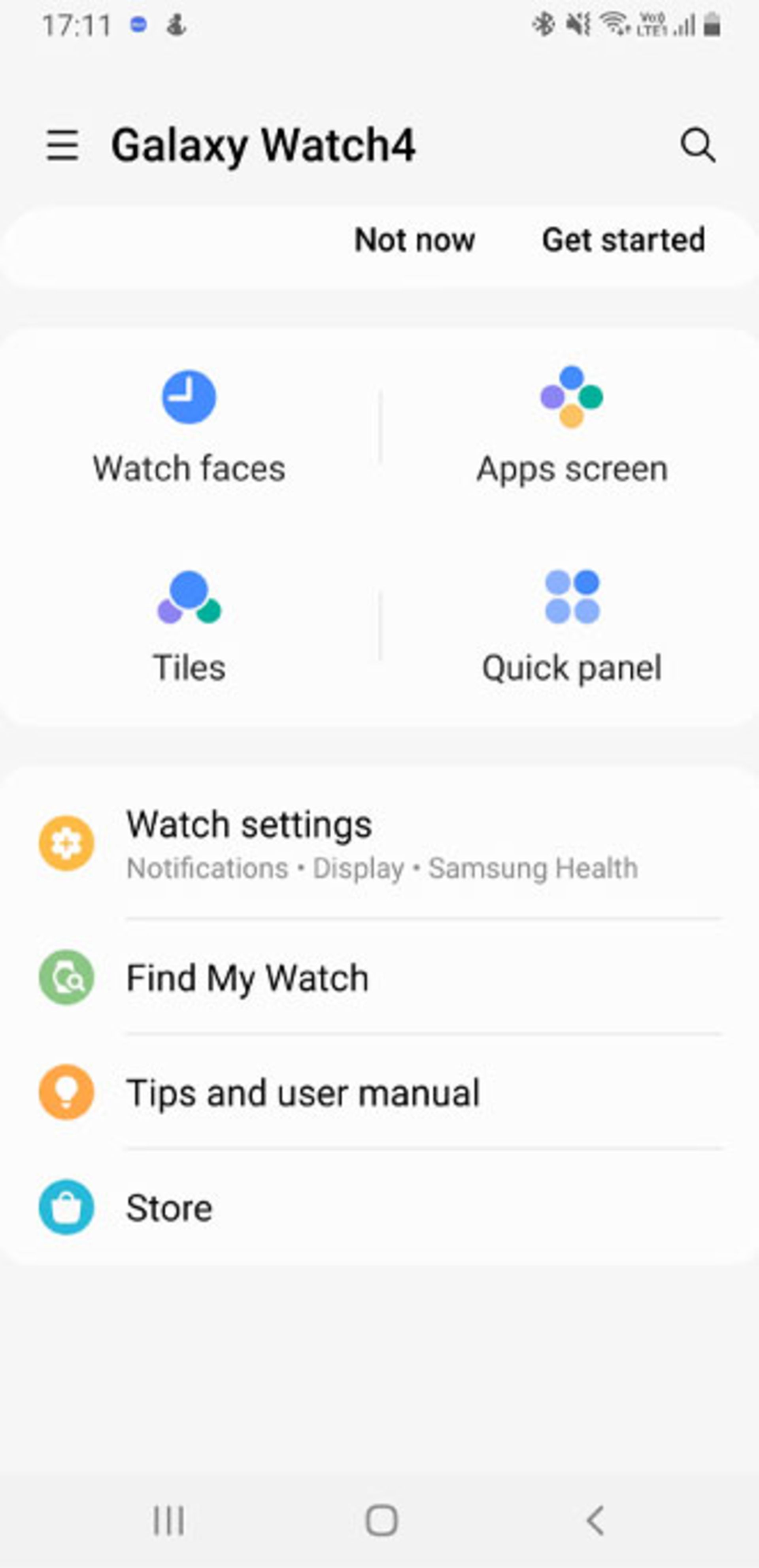 منوی Galaxy Wearable