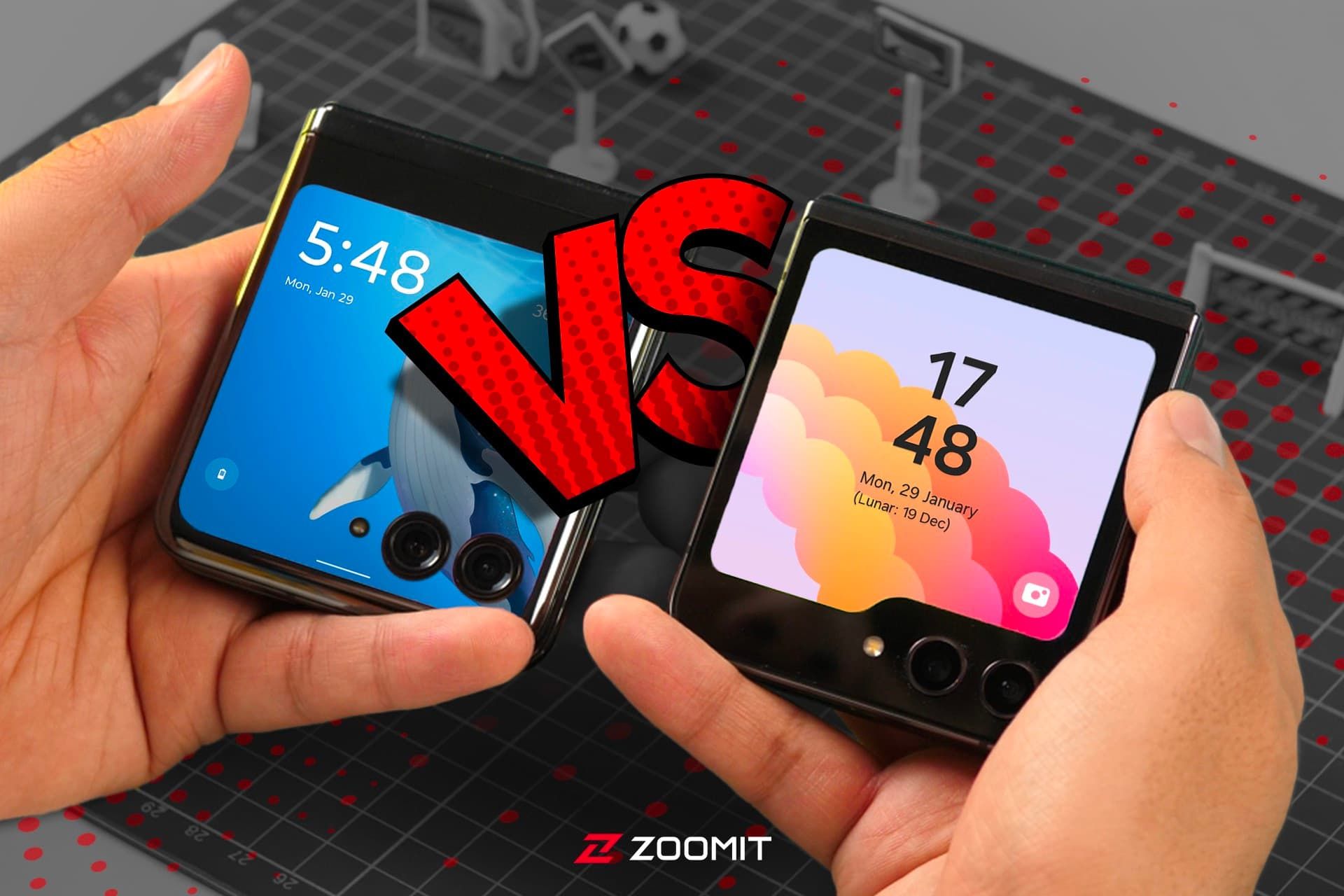 گلکسی زد فلیپ ۵ و موتورولا ریزر ۴۰ اولترا در دست نمایشگر خارجی