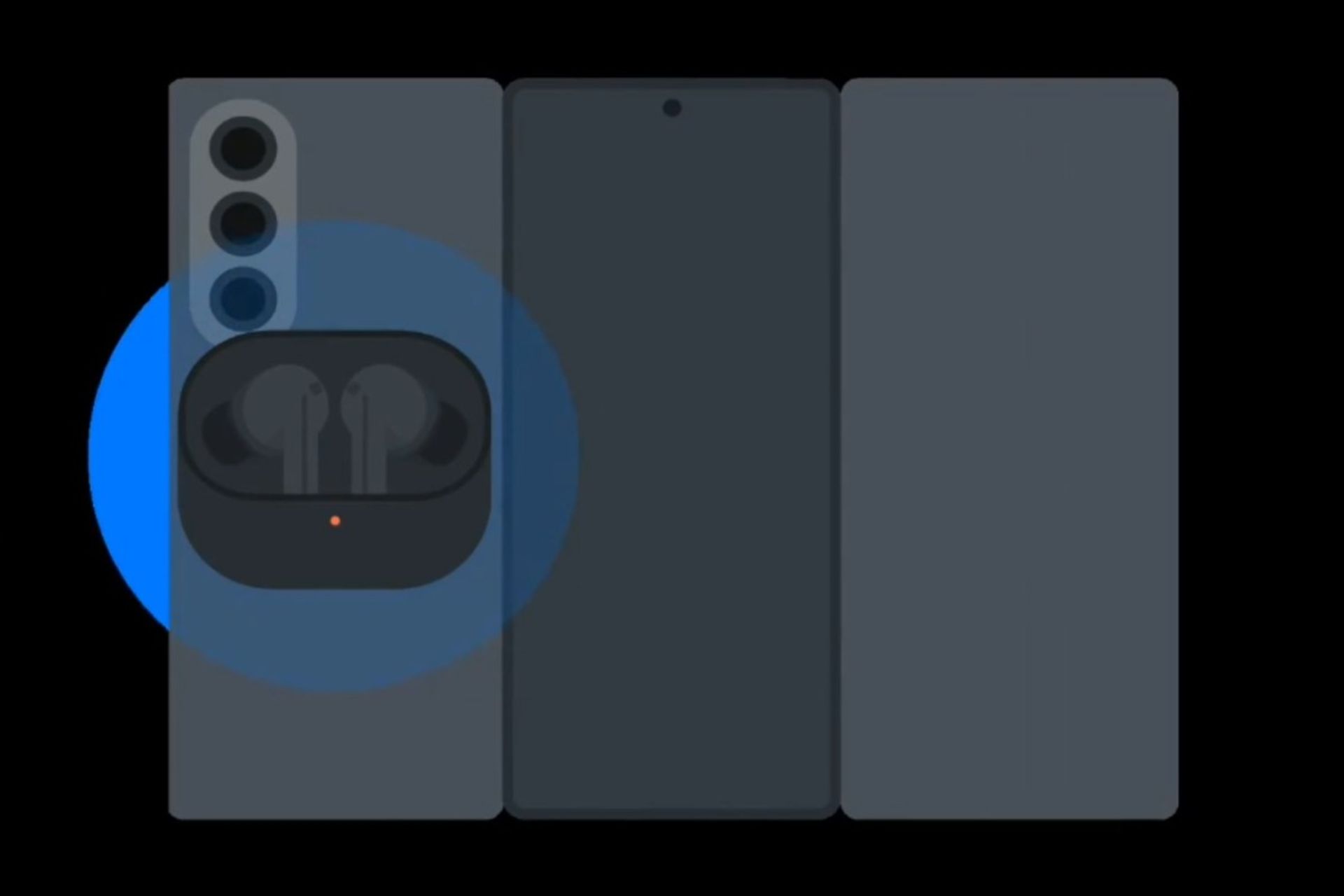 نمای انیمیشنی از گوشی تاشو سه‌تکه‌ی سامسونگ