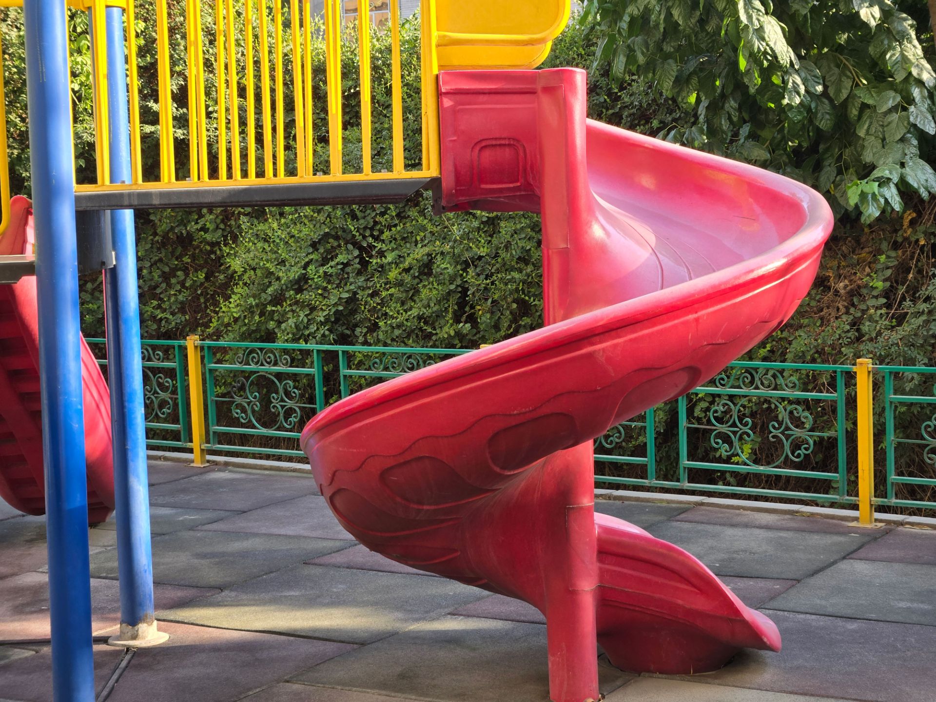 A close-up of the red slide