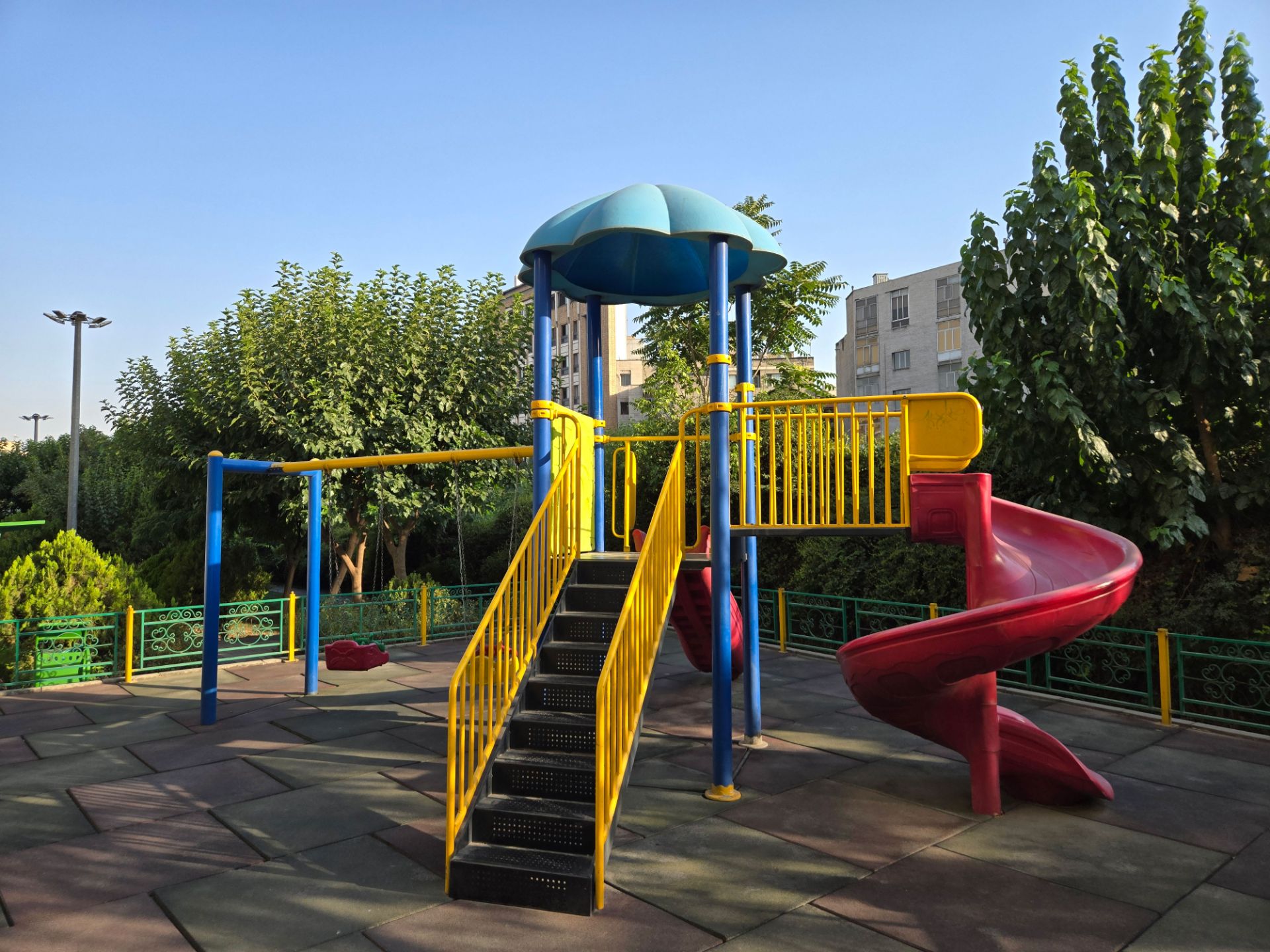 Colorful children's play equipment in the park