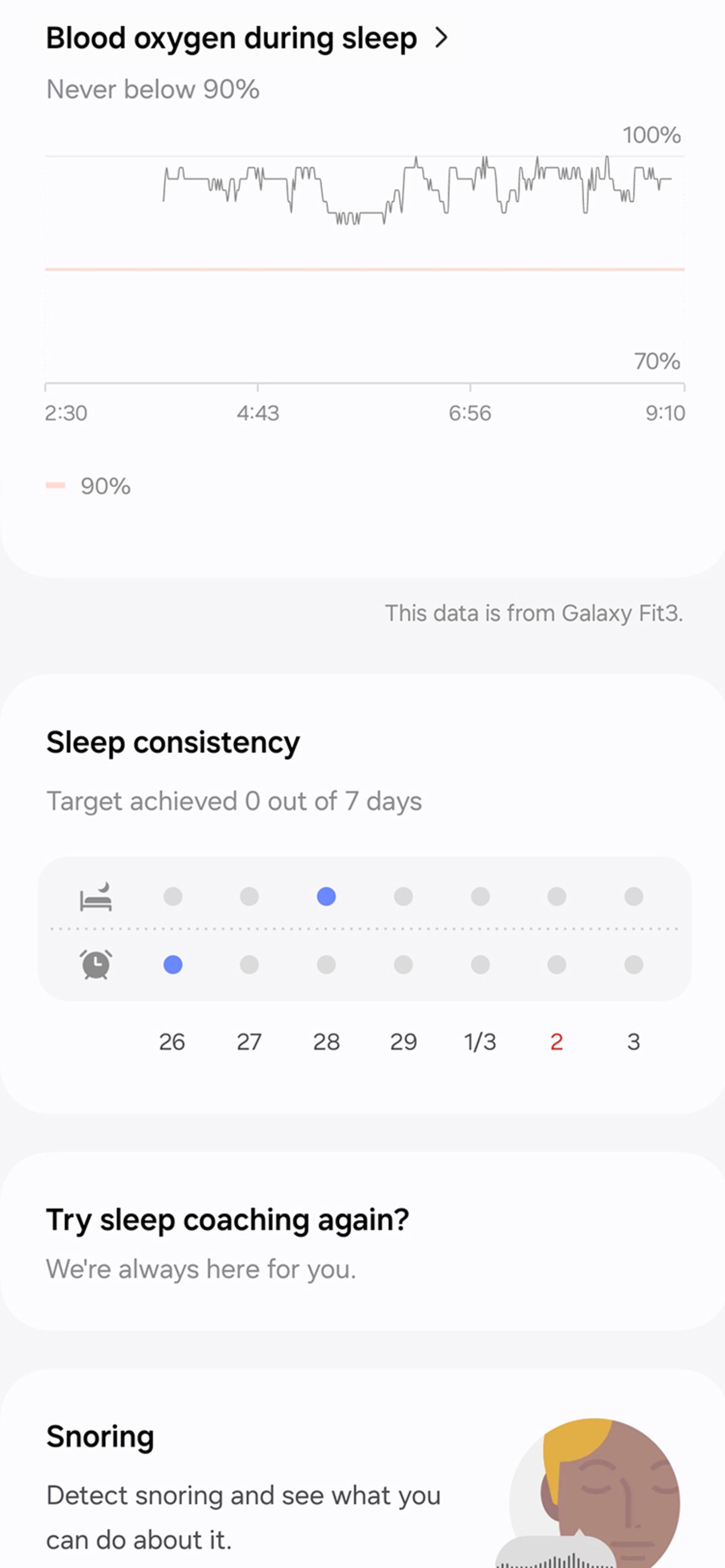 Galaxy Fit 3 sleep monitor screenshot
