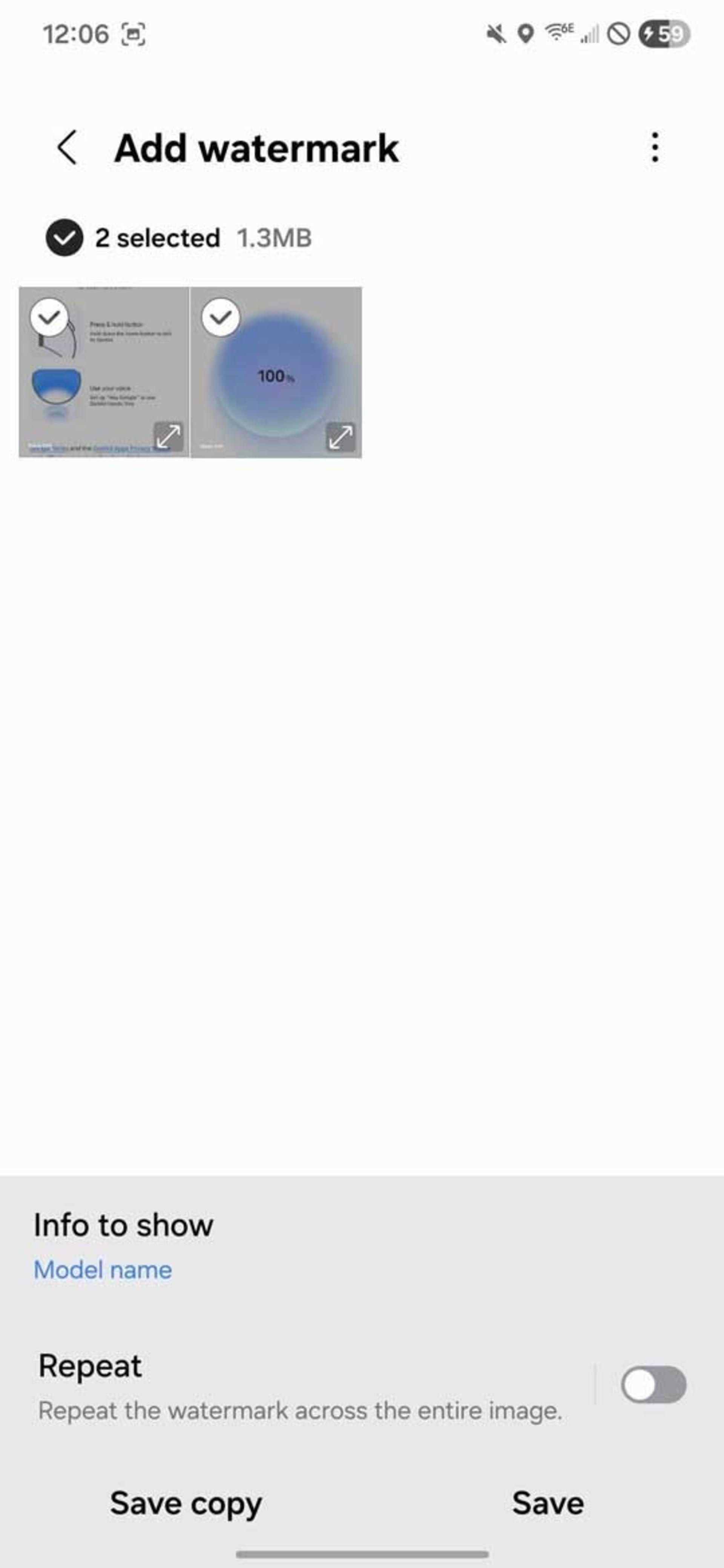 صفحه‌ی وارتمارک‌گذاری عکس گالری اسیستنت گوشی سامسونگ