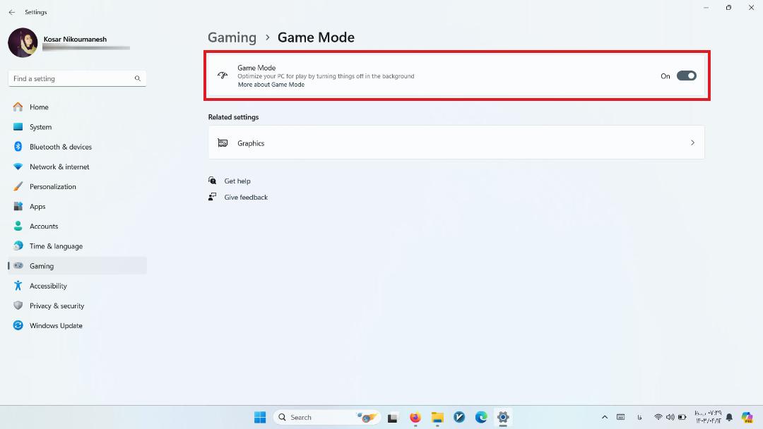تنظیمات Game mode
