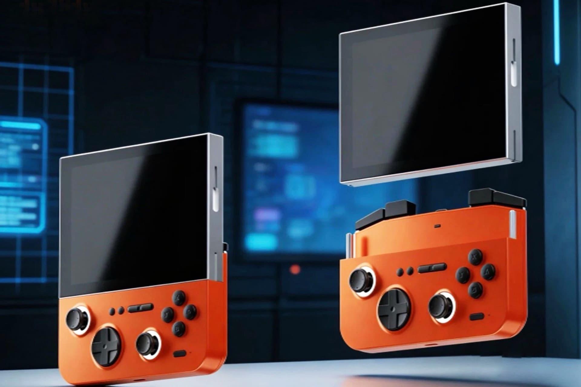 نمای جلو کنسول دستی گیم‌ام‌تی E5 ModX با گیم‌پد جداشدنی