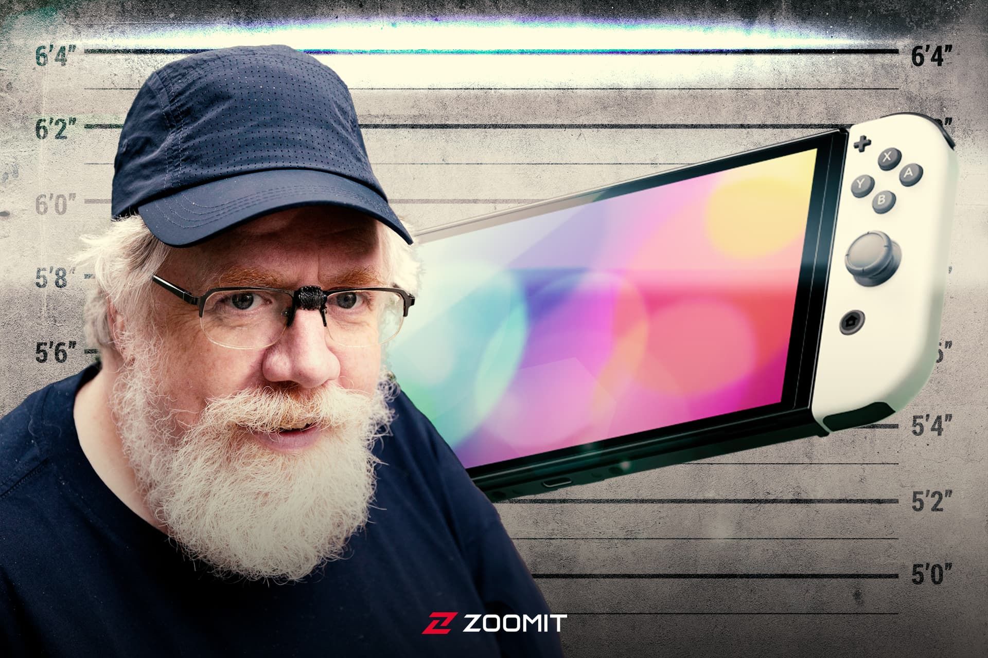 گری بوزر در کنار کنسول نینتندو سوییچ سفید