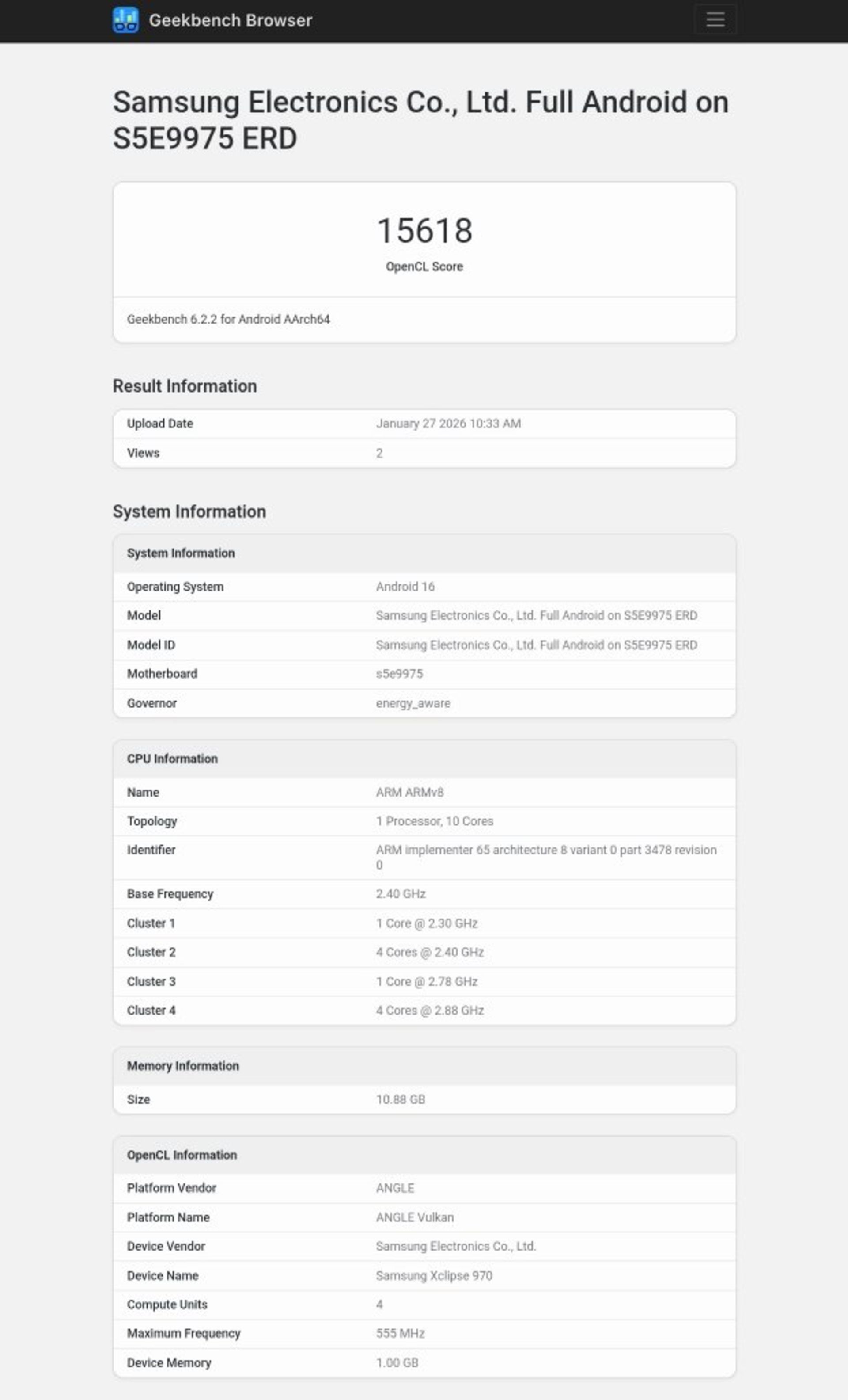 بنچمارک منتسب به اگزینوس ۲۷۰۰