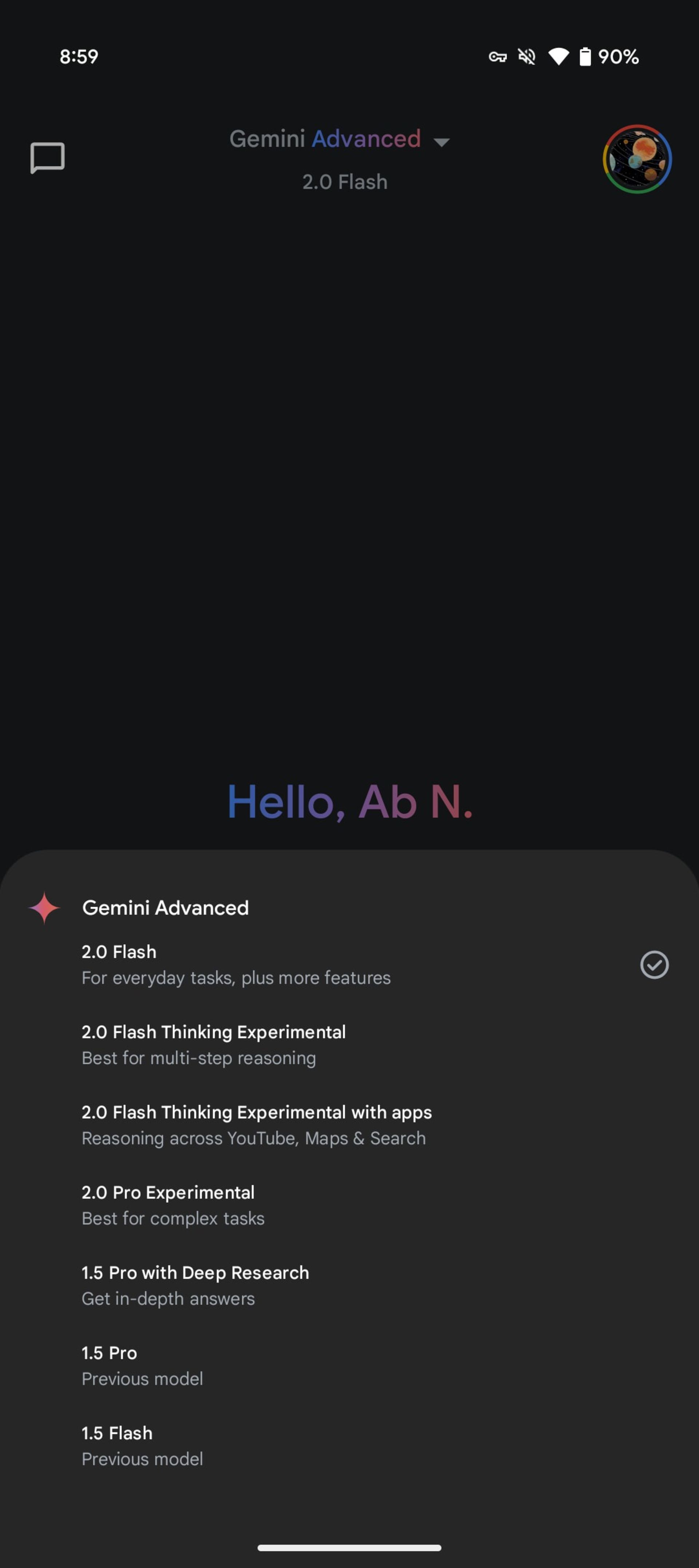 لیست مدل‌های در دسترس در اپلیکیشن جمنای گوگل