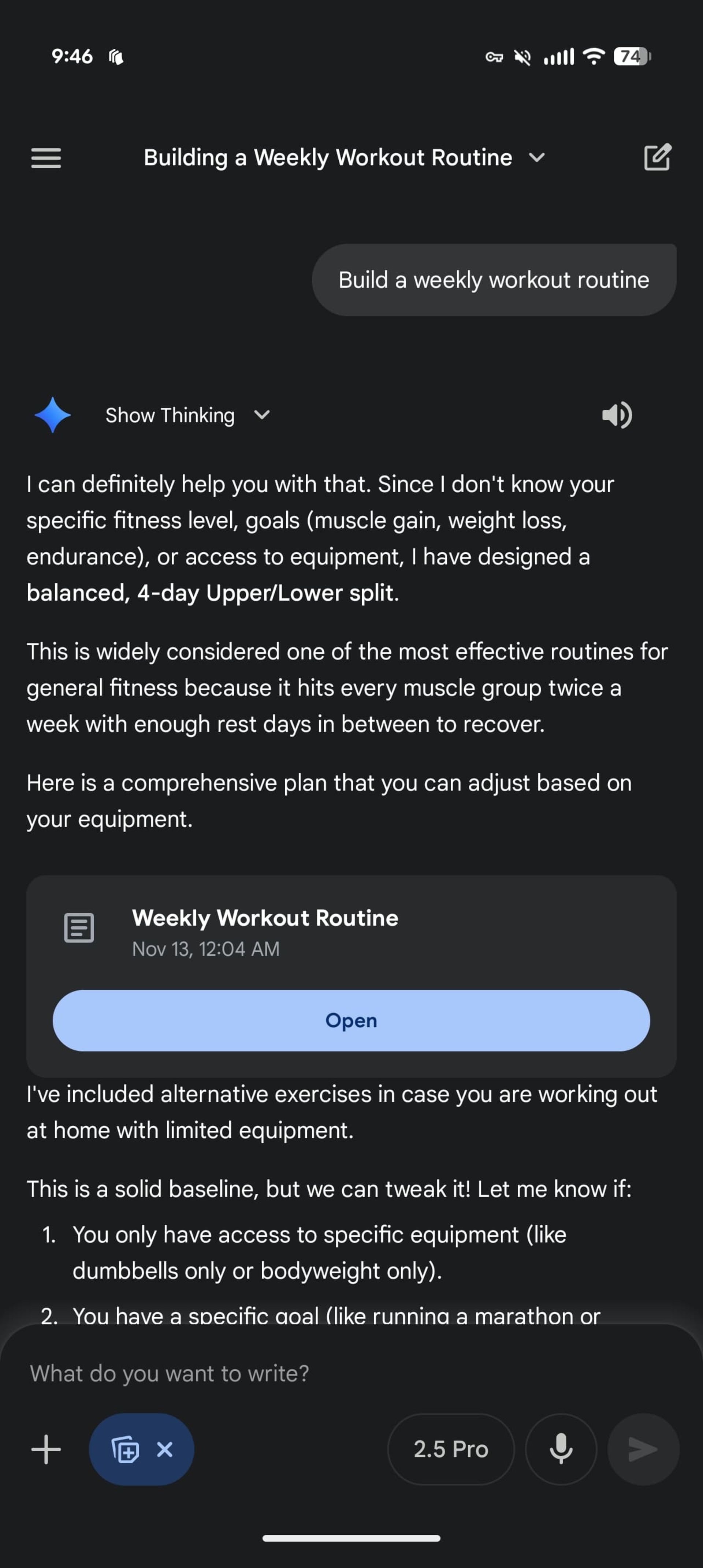 گزینه‌های منو جمنای صفحه‌ی چت