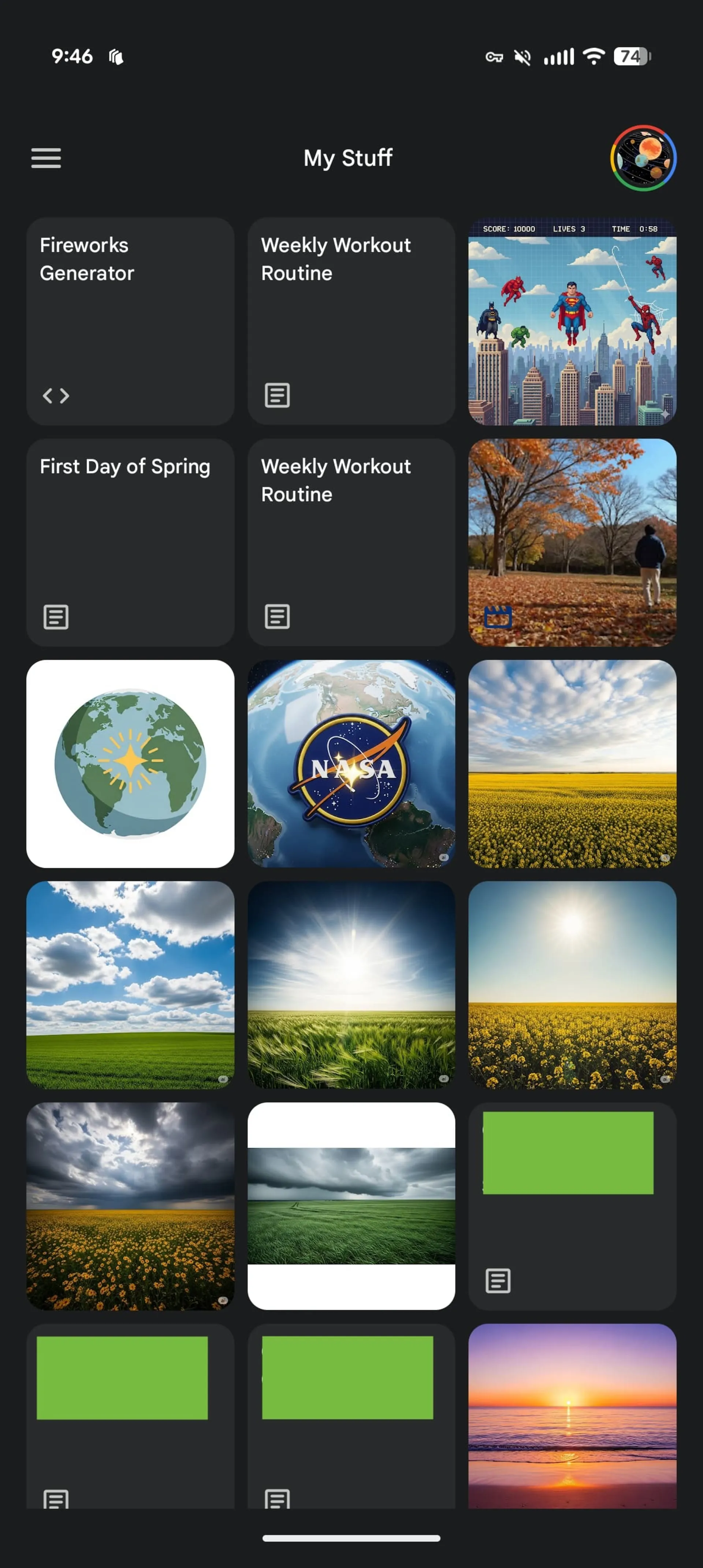 دسته‌بندی بخش My stuff در اپ جمنای