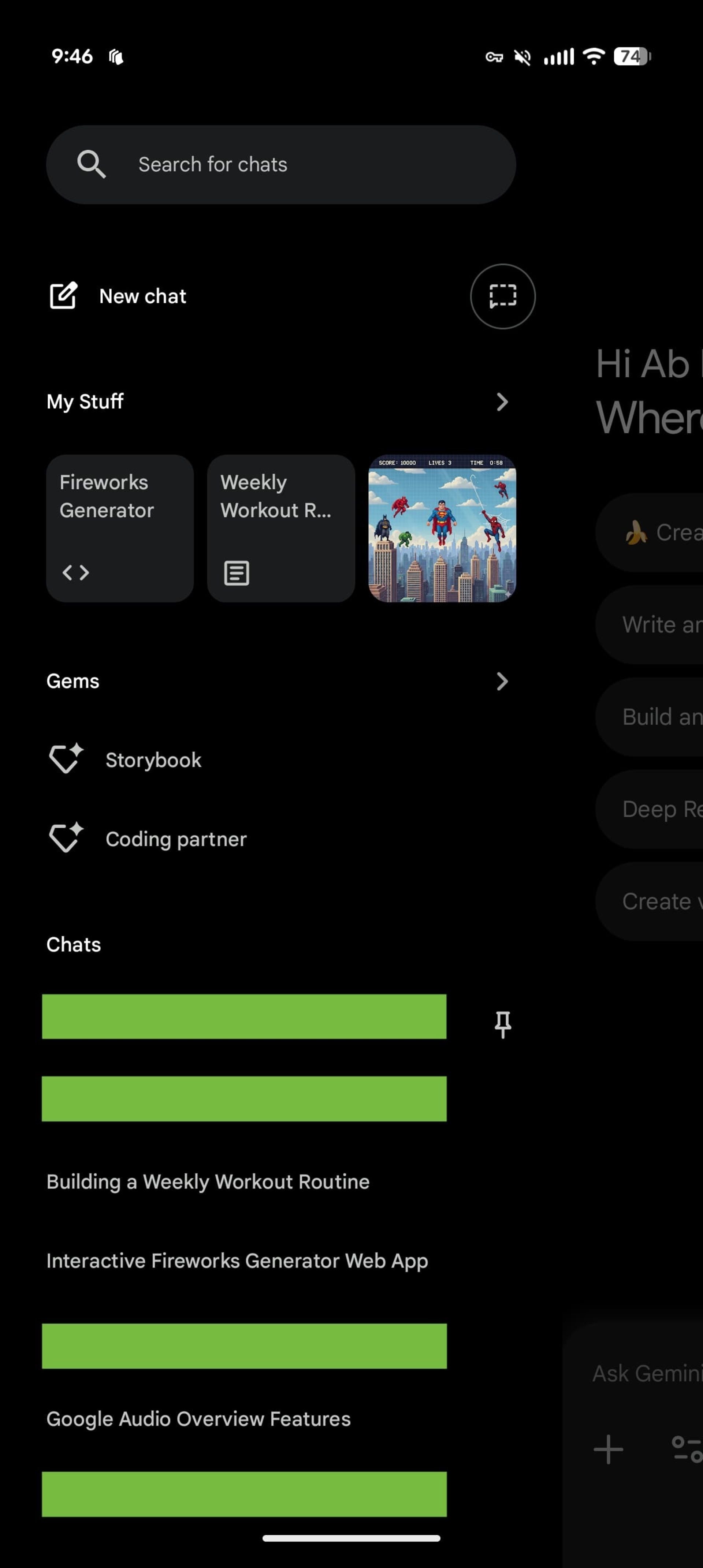دسته‌بندی بخش My stuff در اپ جمنای