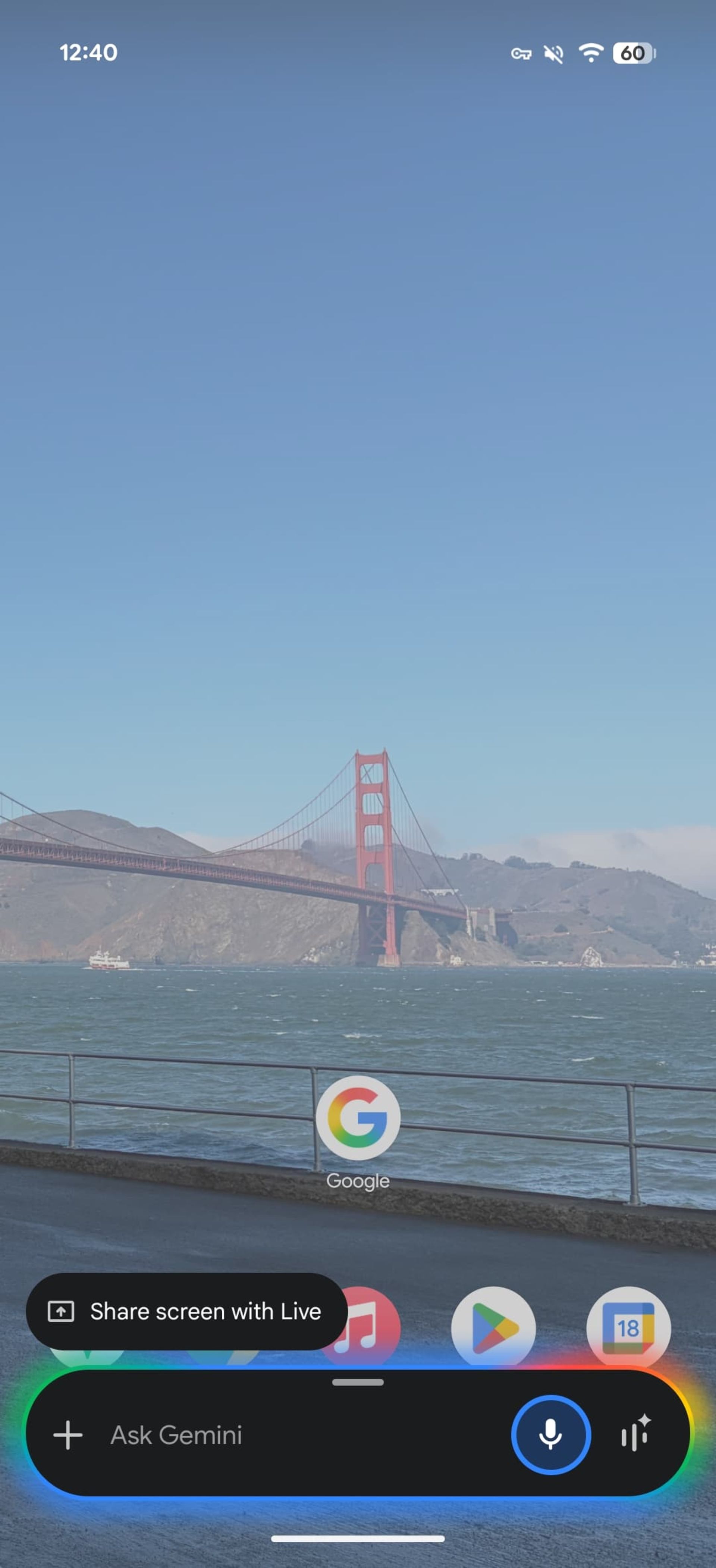 رابط کاربری اپلیکیشن جمنای در صفحه‌ی هوم