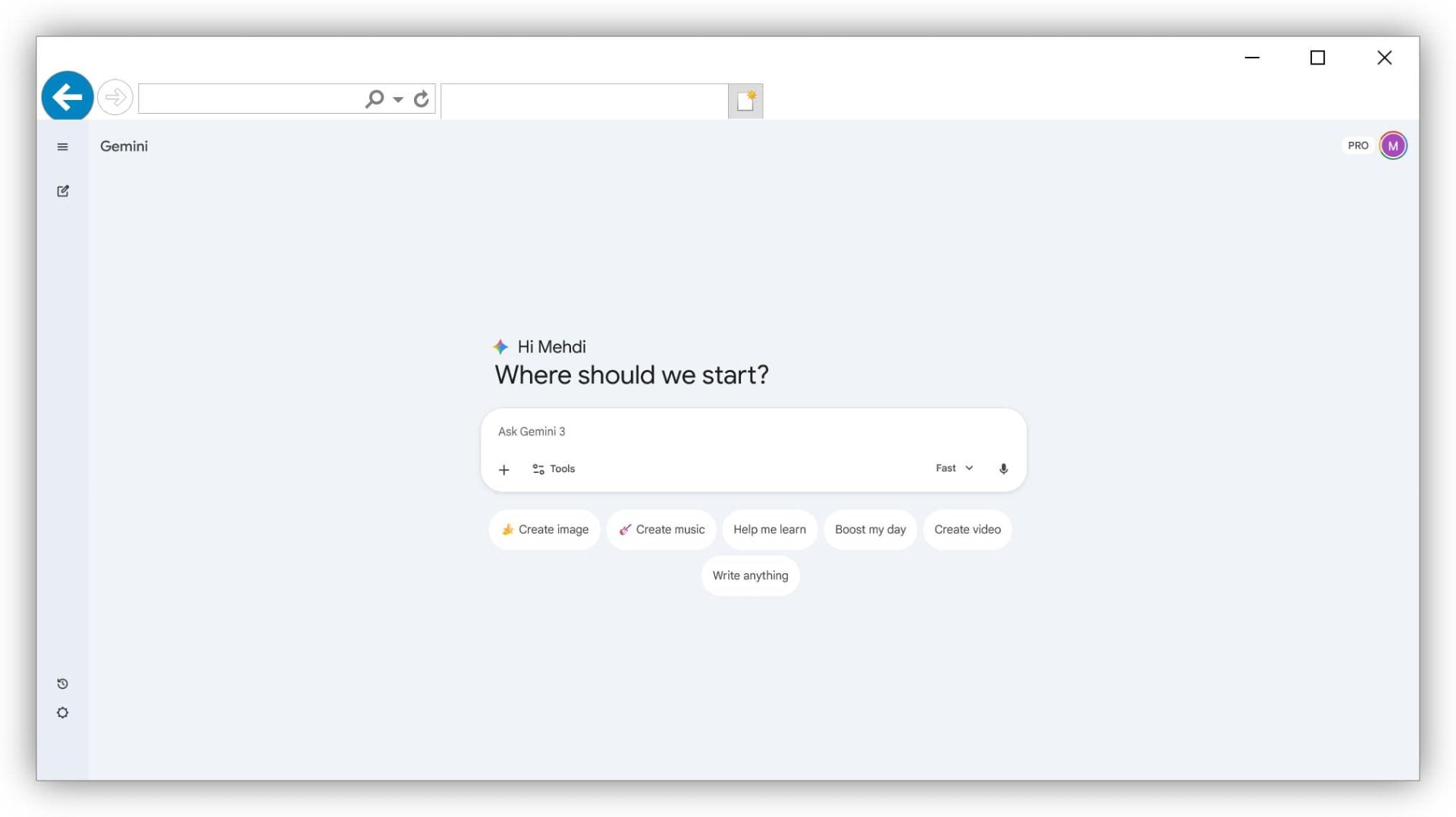 صفحه‌ی اصلی جمنای دسکتاپ