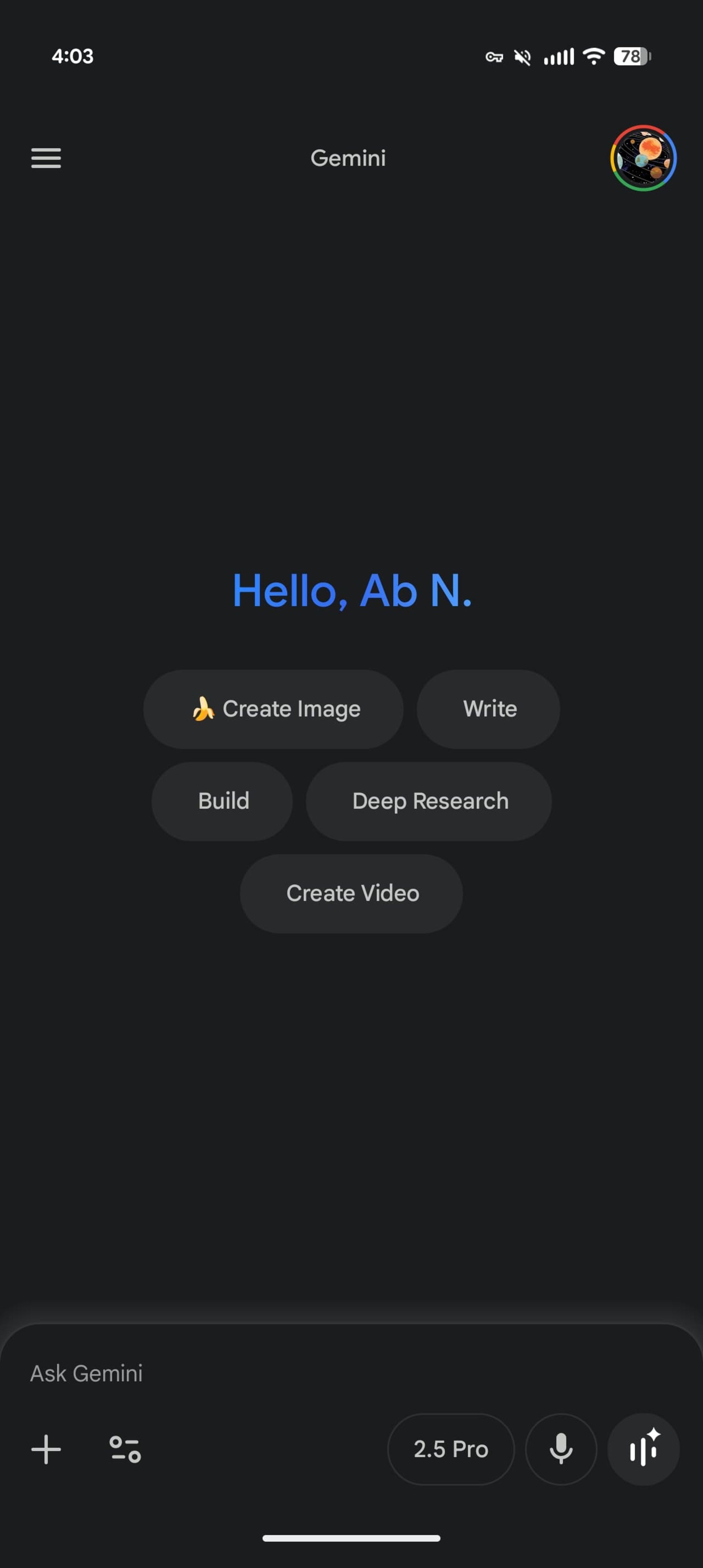 طراحی قدیمی صفحه‌ی اصلی اپ جمنای حالت روشن