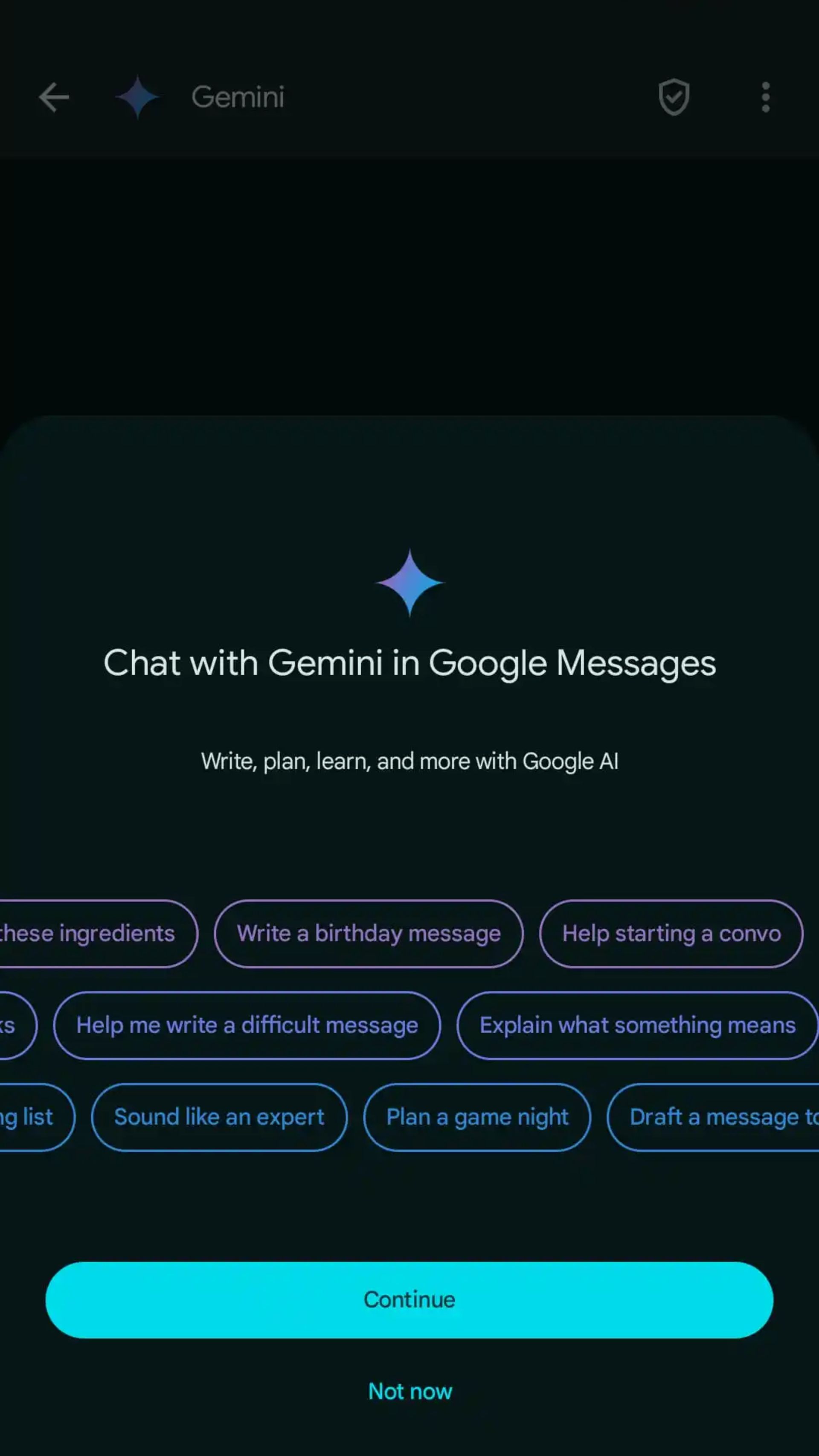 مکالمه با هوش مصنوعی جمنای در گوگل مسیجز