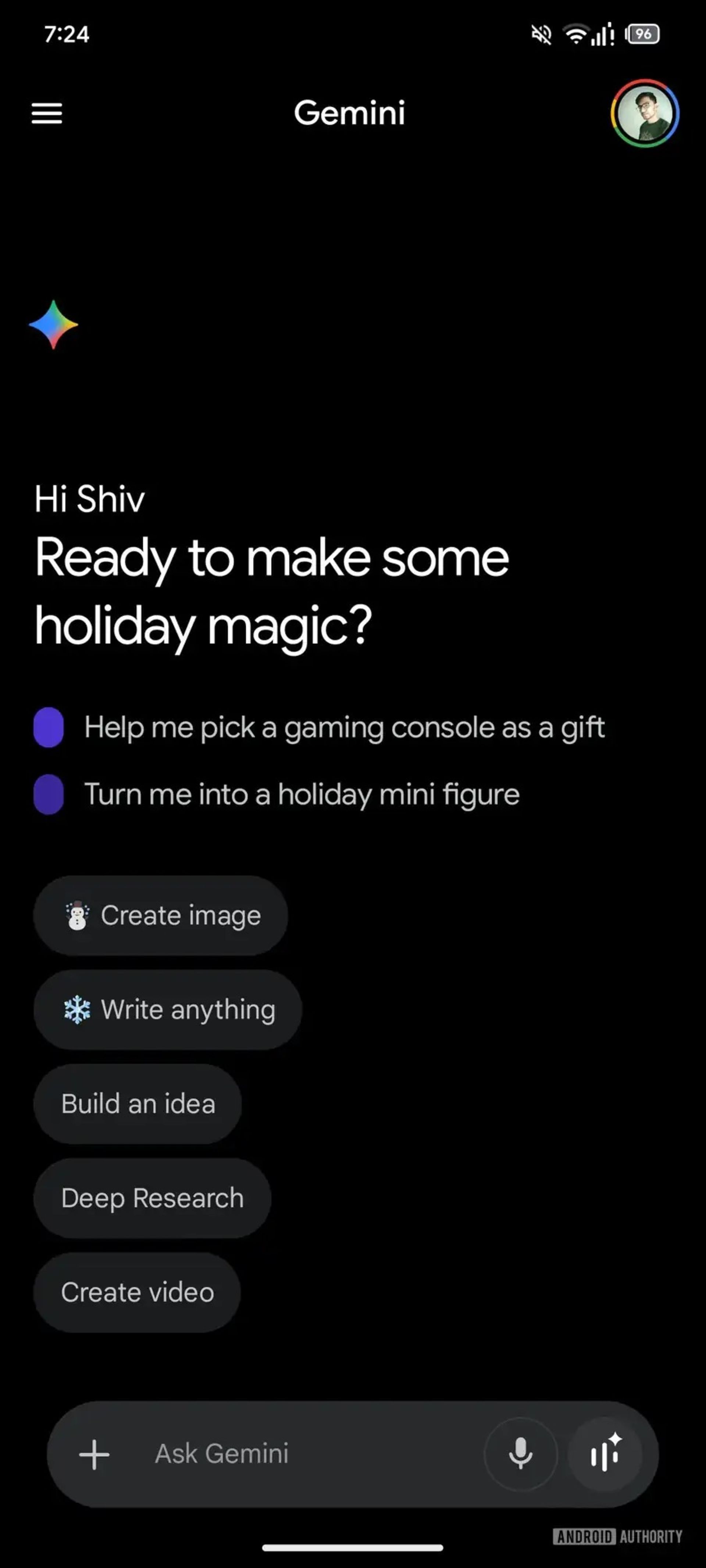 محیط اپلیکیشن جمنای گوگل در حالت دارک