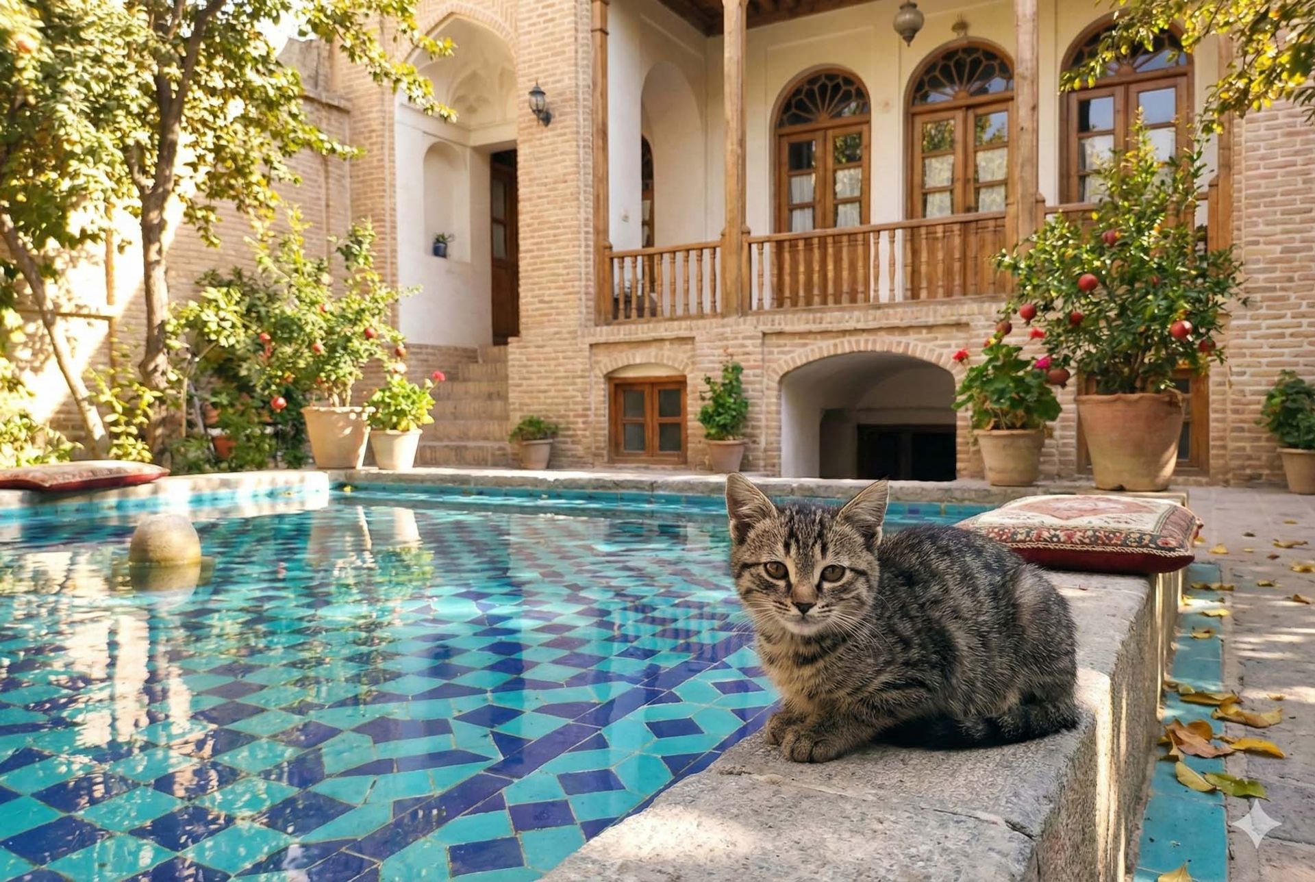 یک گربه لبه حوض لم داده