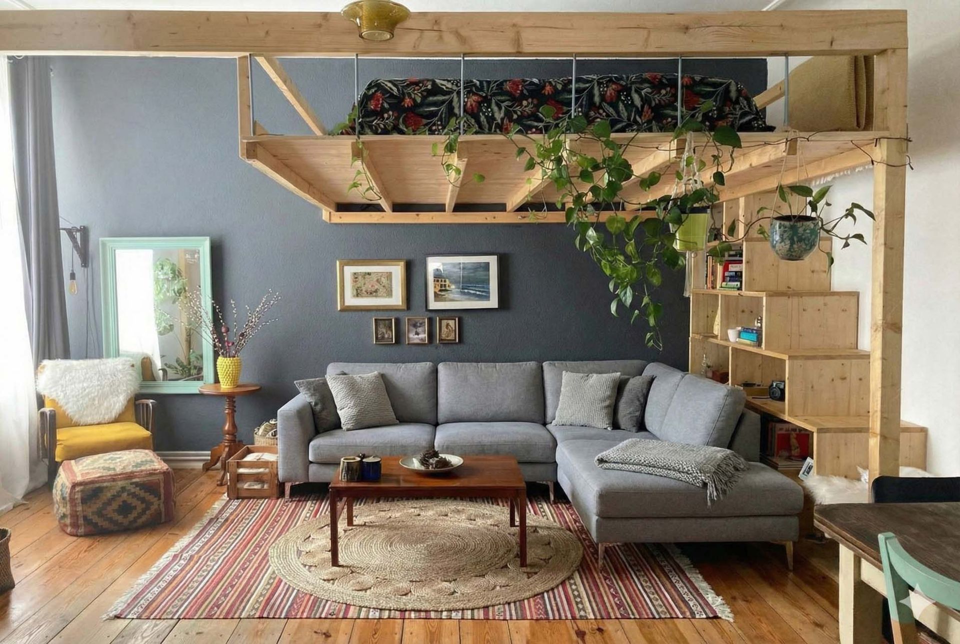 اتاق نشیمن با مبل خاکستری