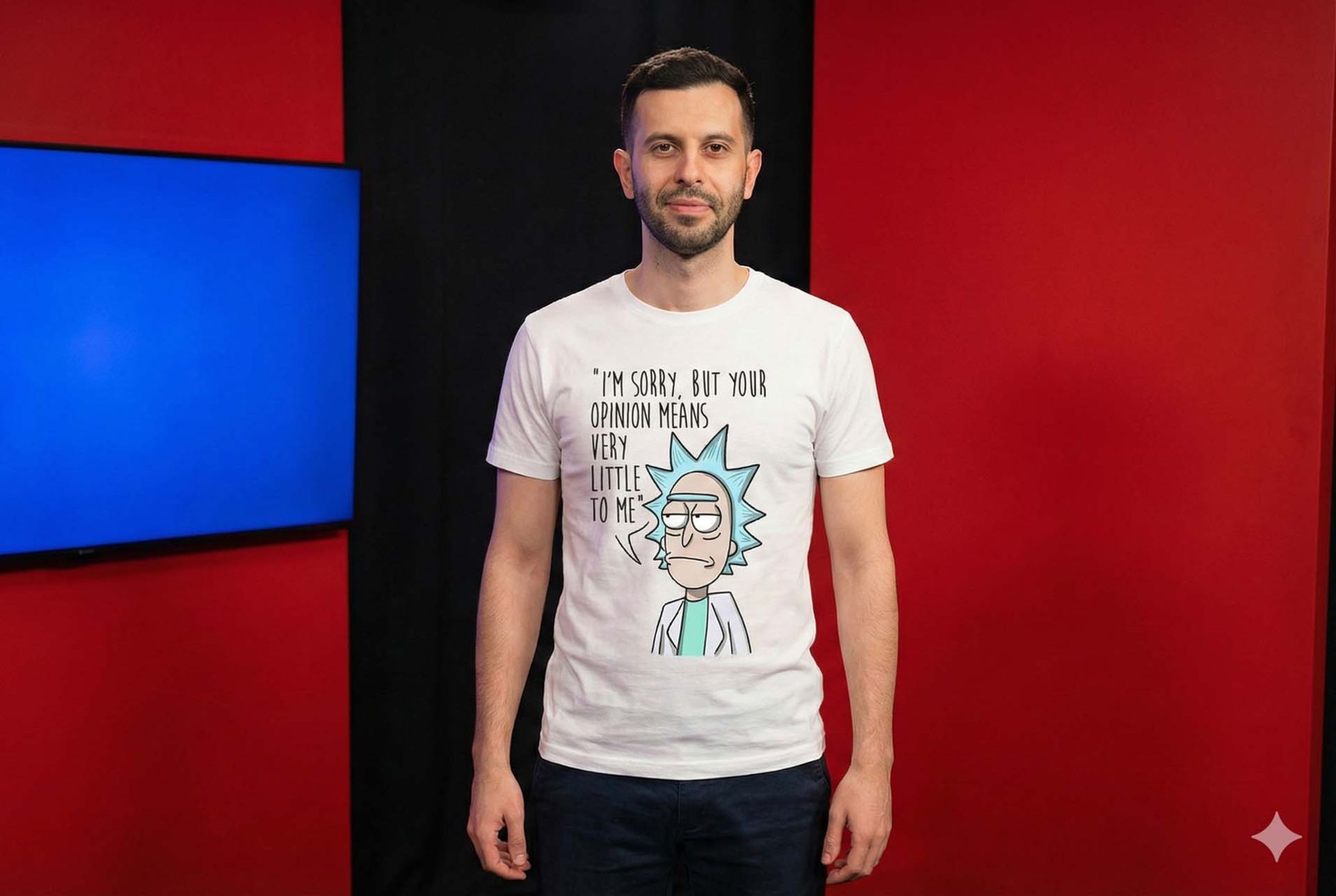 یک مرد با تیشرت ریک و مورتی 